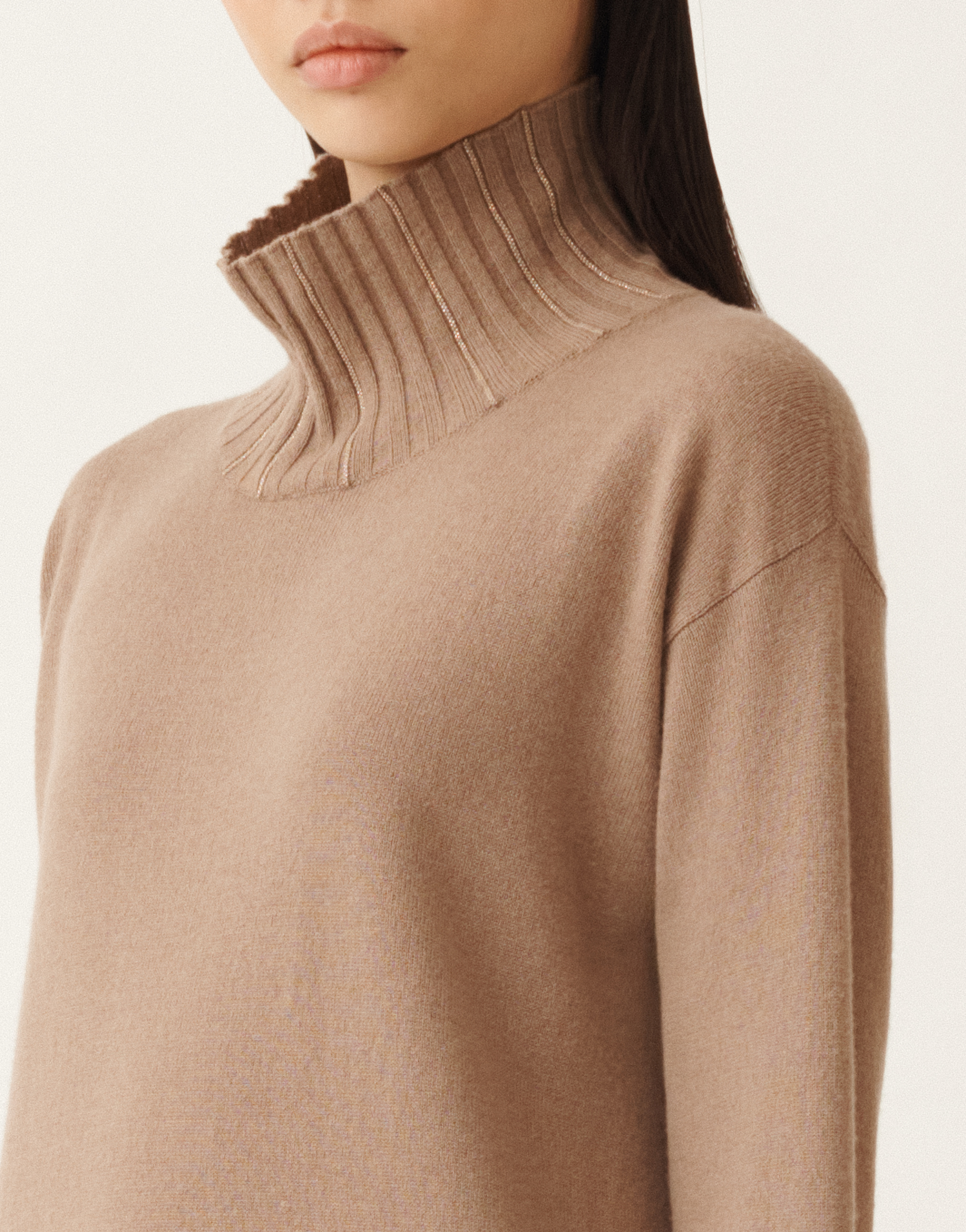 Fabiana Filippi Beaded Turtleneck Mini Sweater Dress In Brown