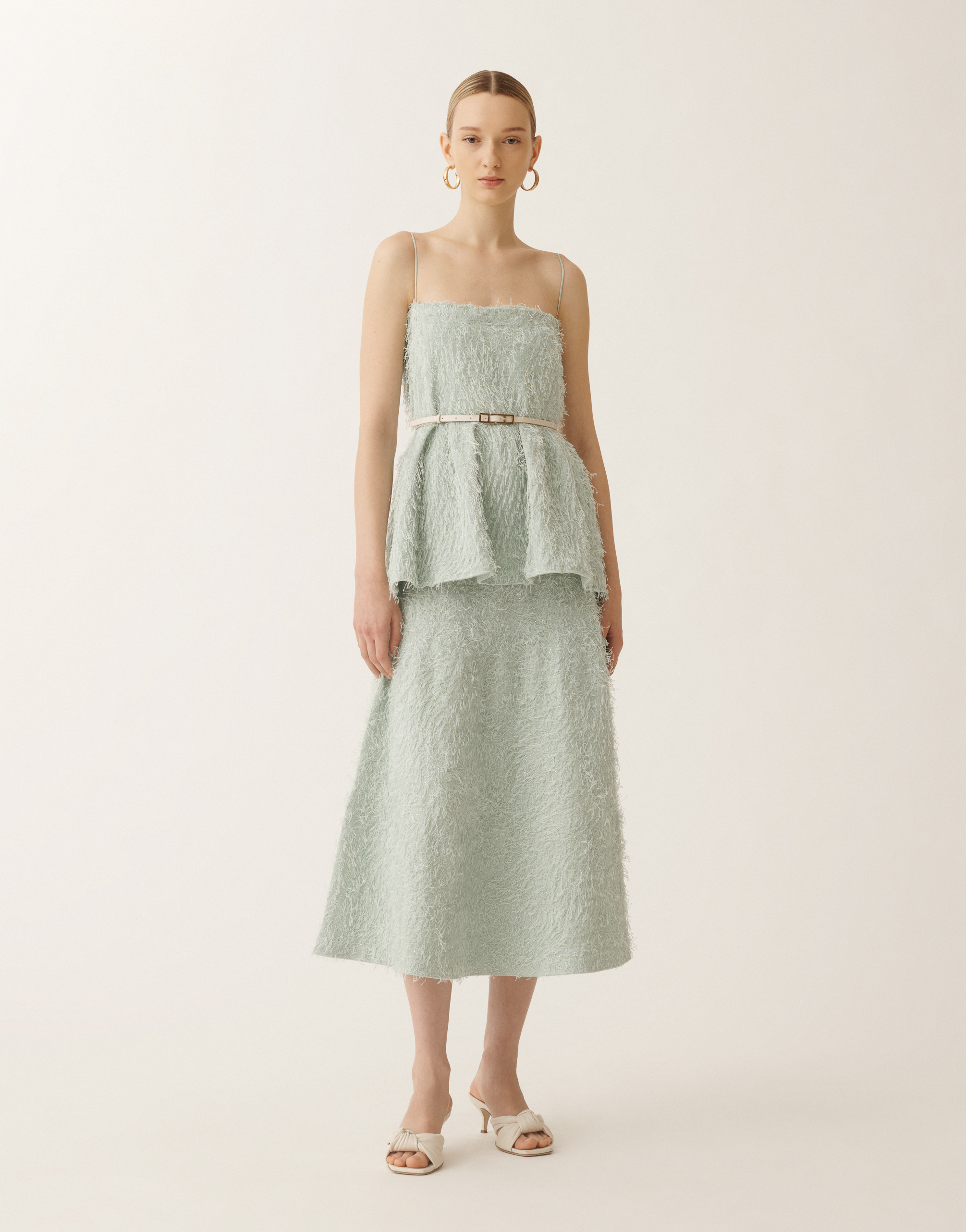 Fabiana Filippi Frayed-effect Midi Skirt In Aquagreen