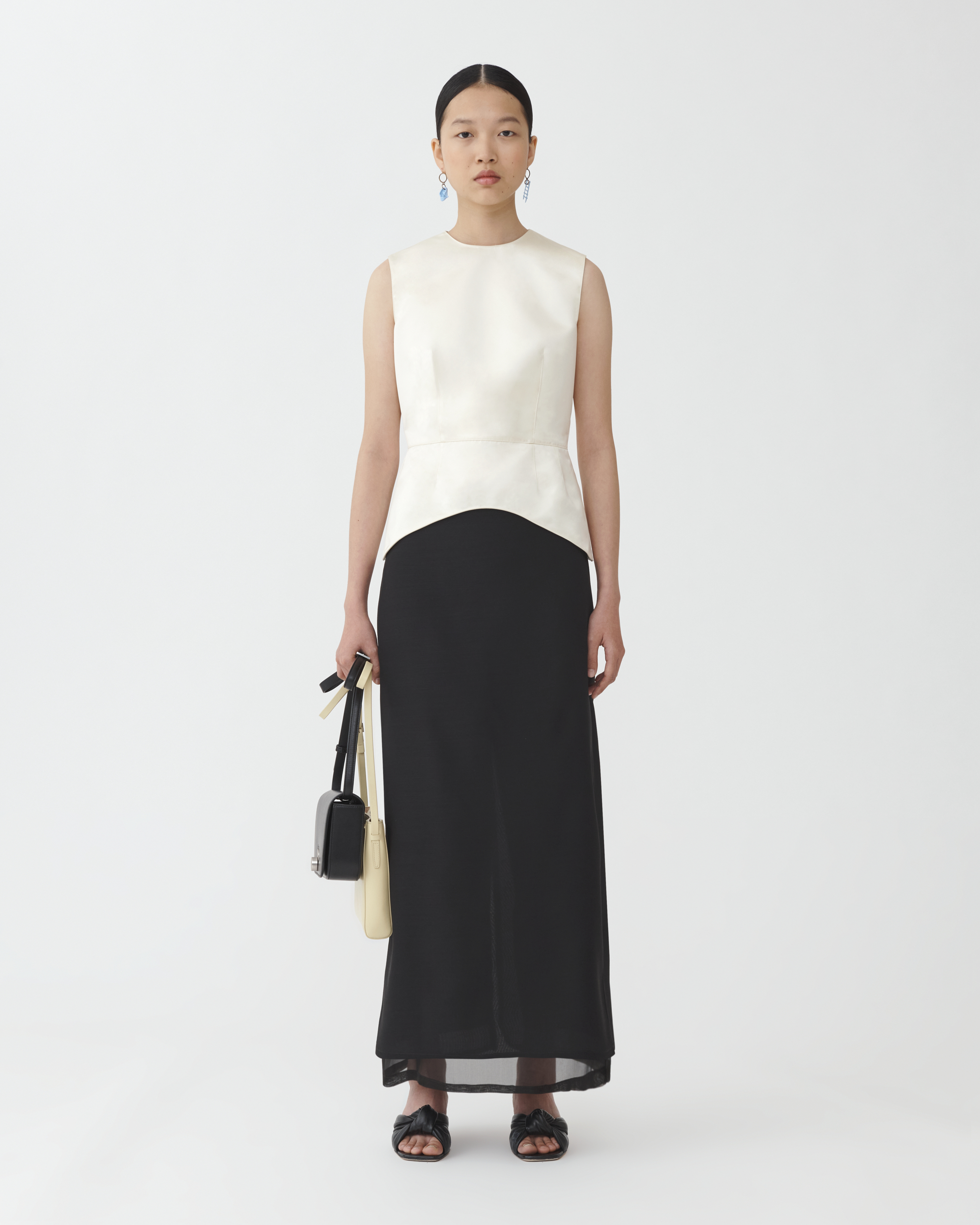 Shop Fabiana Filippi Wool Silk Long Skirt With Organza Layer In Black