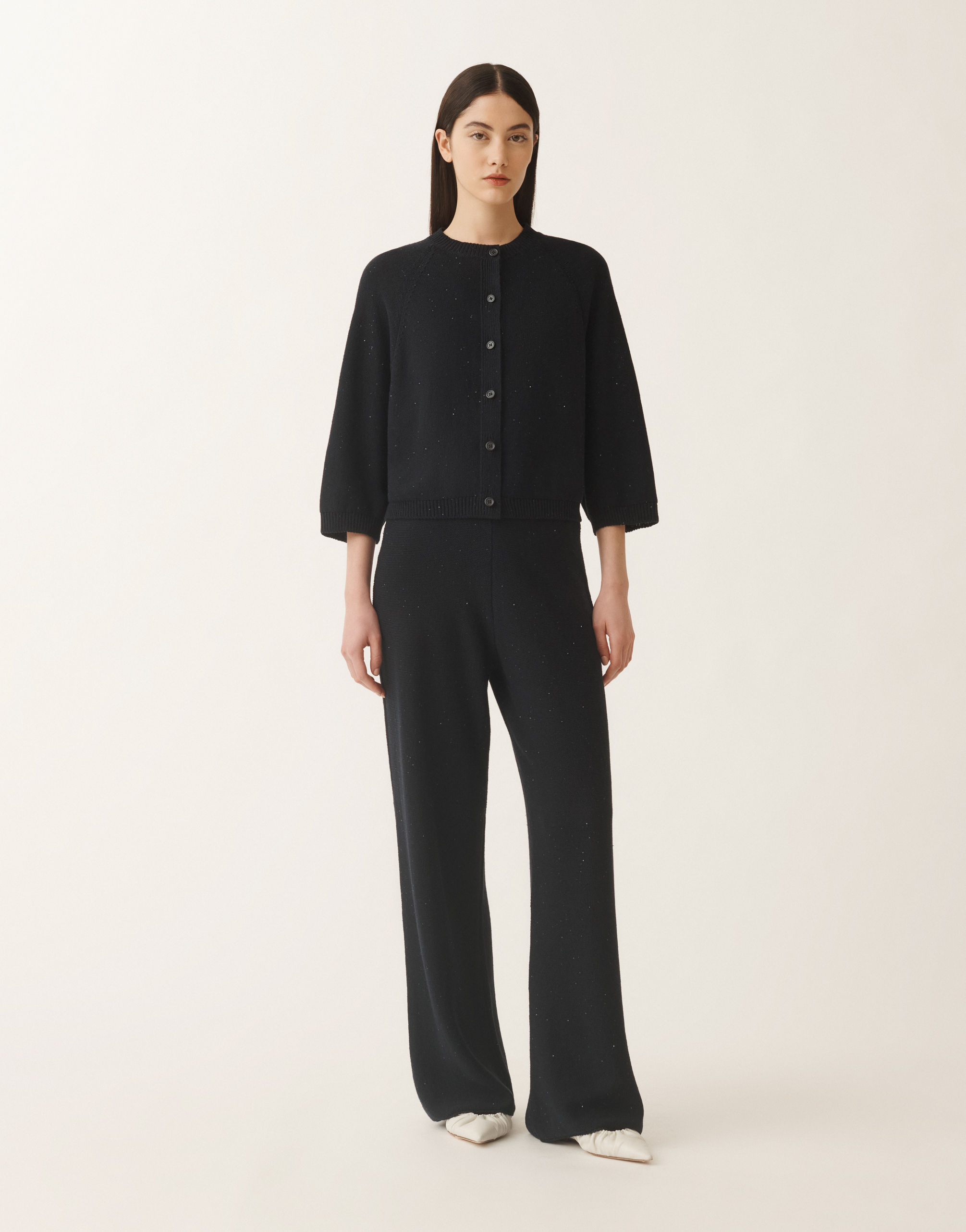 Shop Fabiana Filippi Cotton And Linen Cape Cardigan With Sequins In Blue