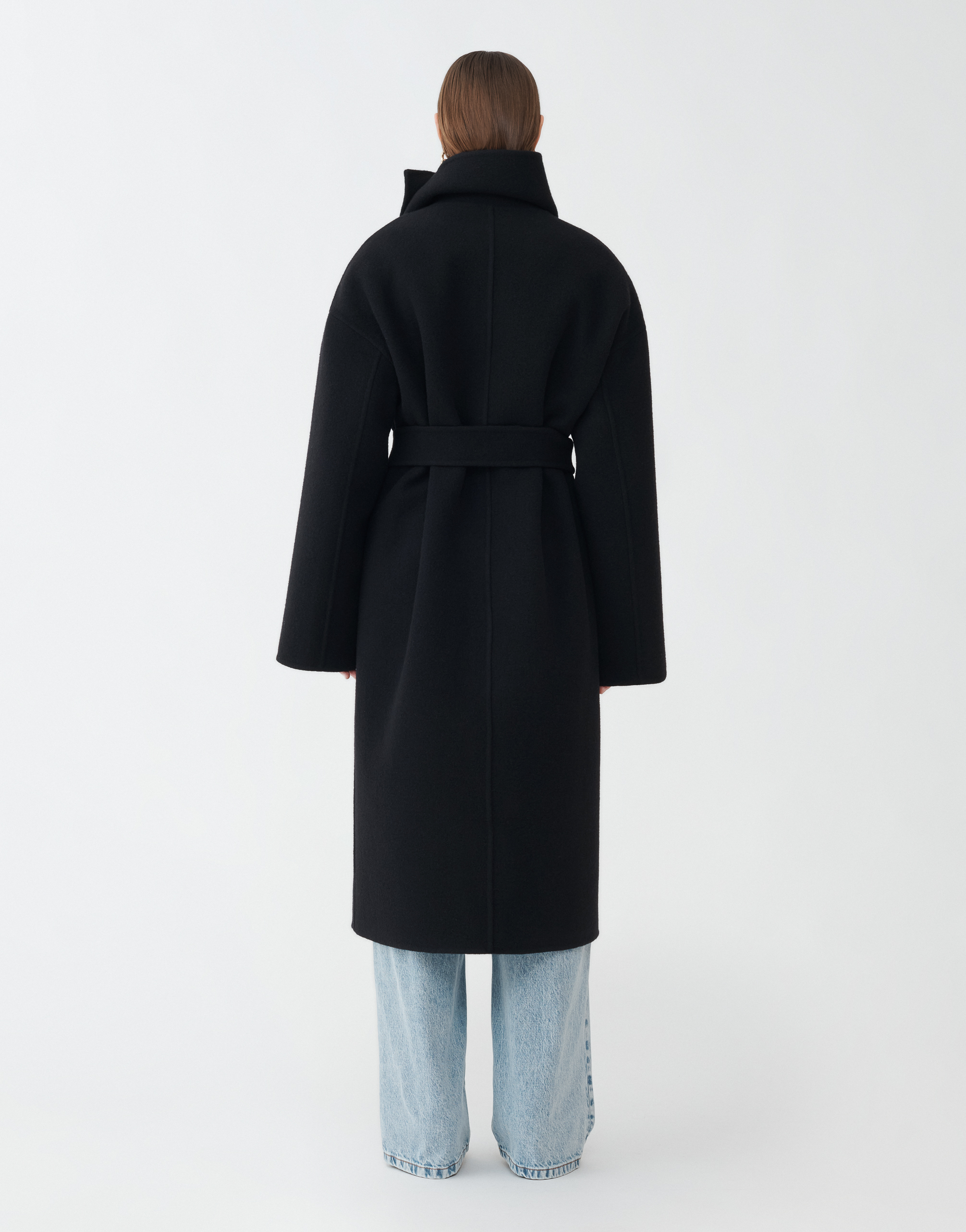 Shop Fabiana Filippi Boiled Wool Long Coat In Black