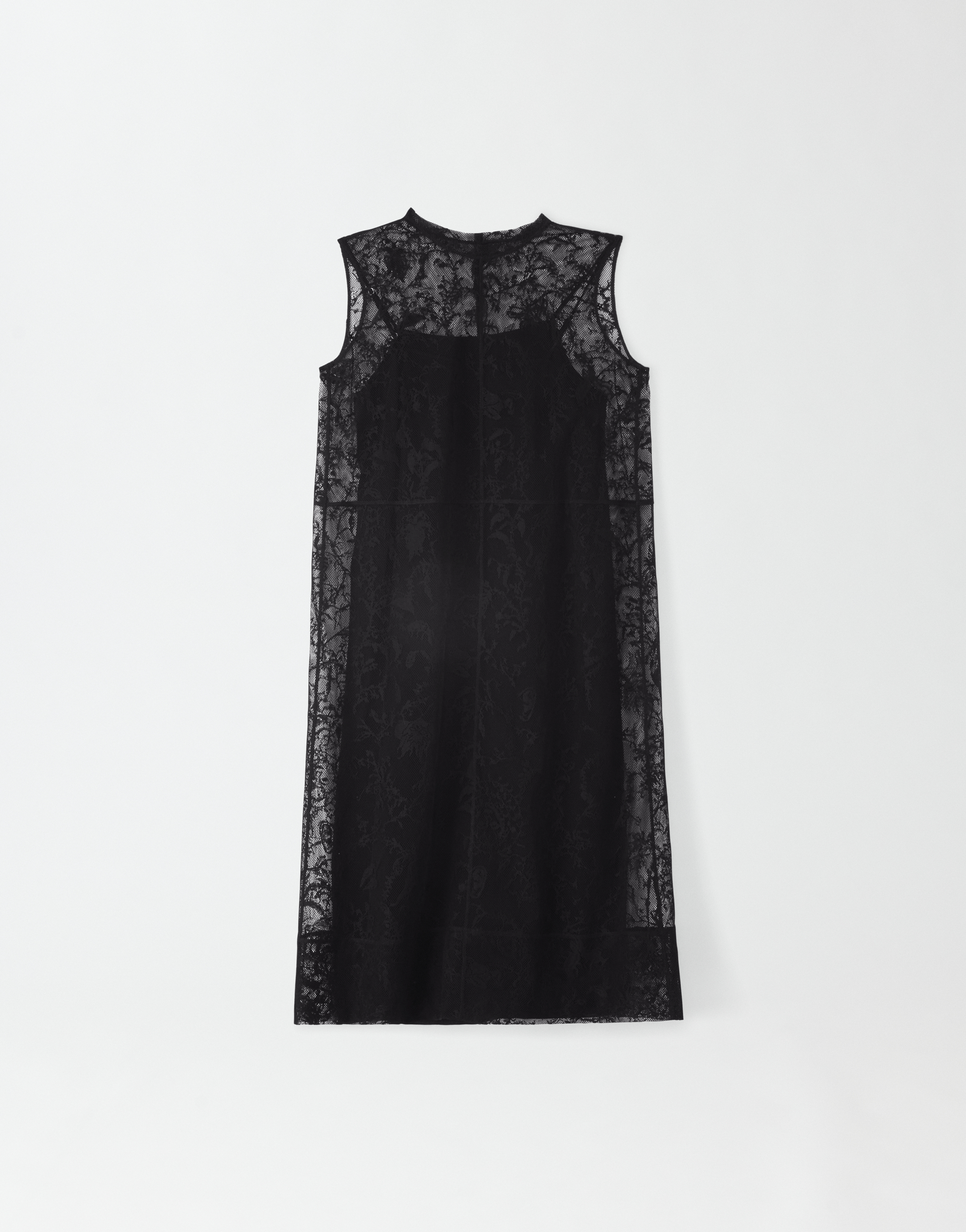Shop Fabiana Filippi Jacquard Lace Crew Neck Sleeveless Dress In Black