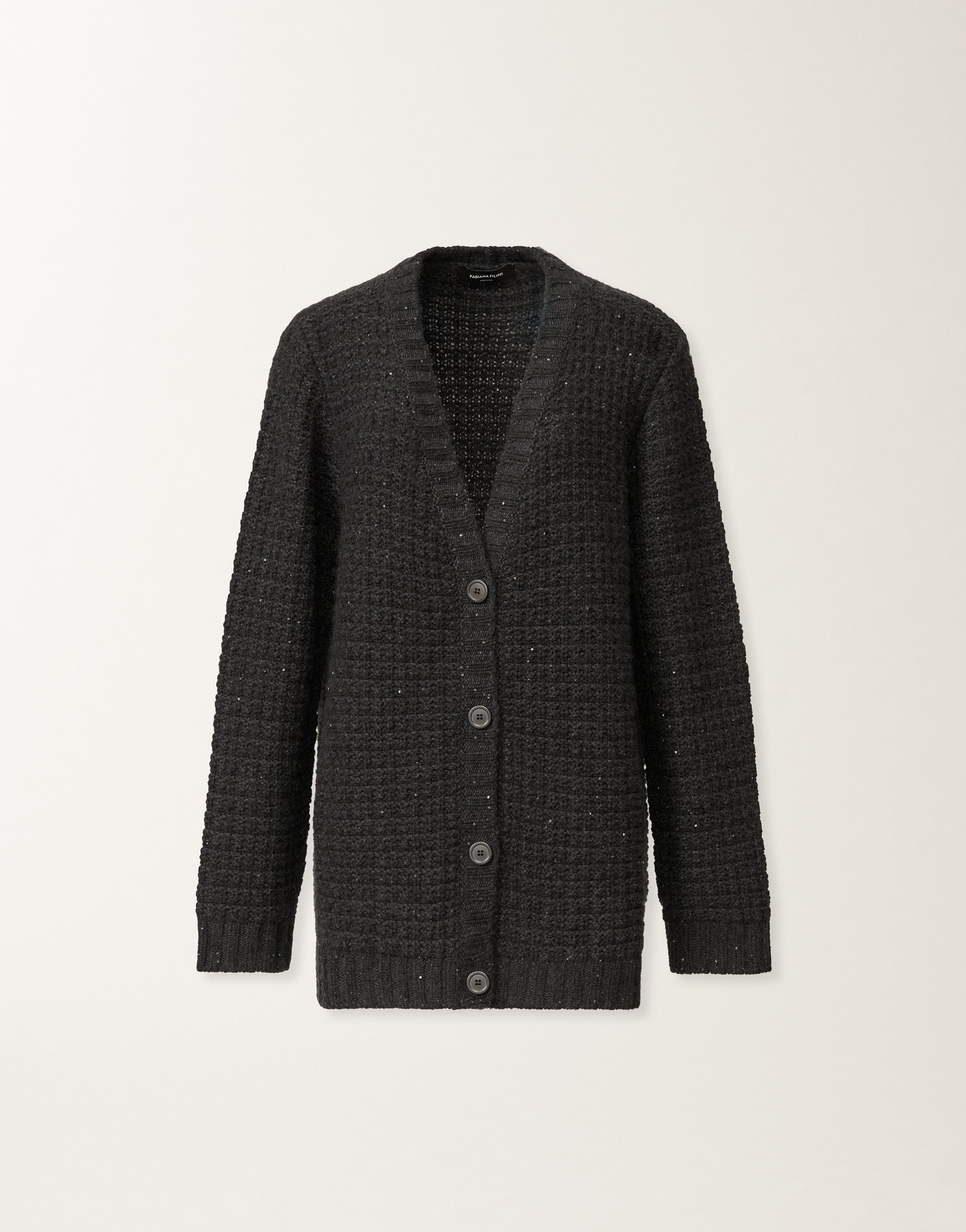 Fabiana Filippi Sequin-embellished Waffle-knit Cardigan In Black