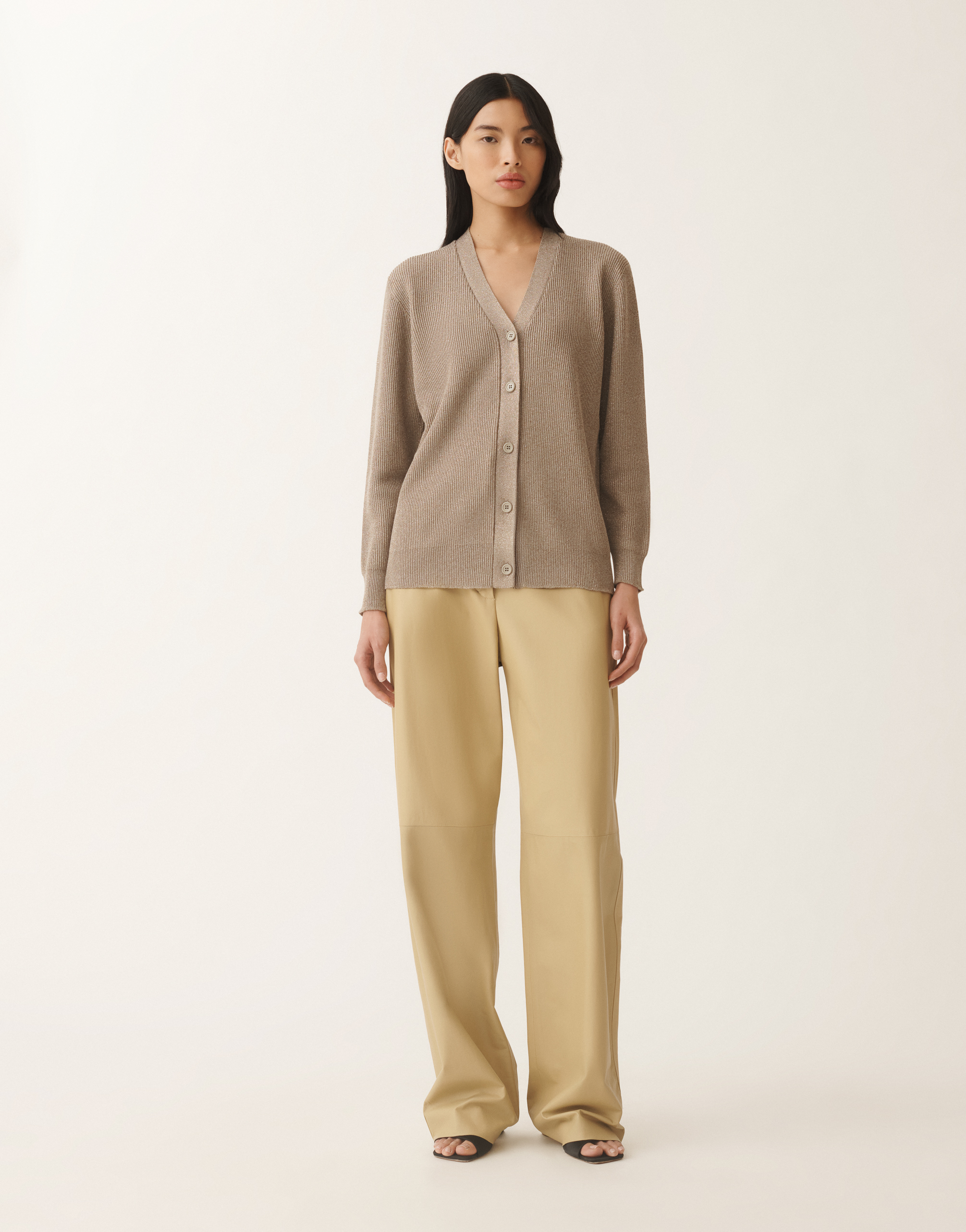 Shop Fabiana Filippi Organic Cotton And Lurex Cardigan In Clay