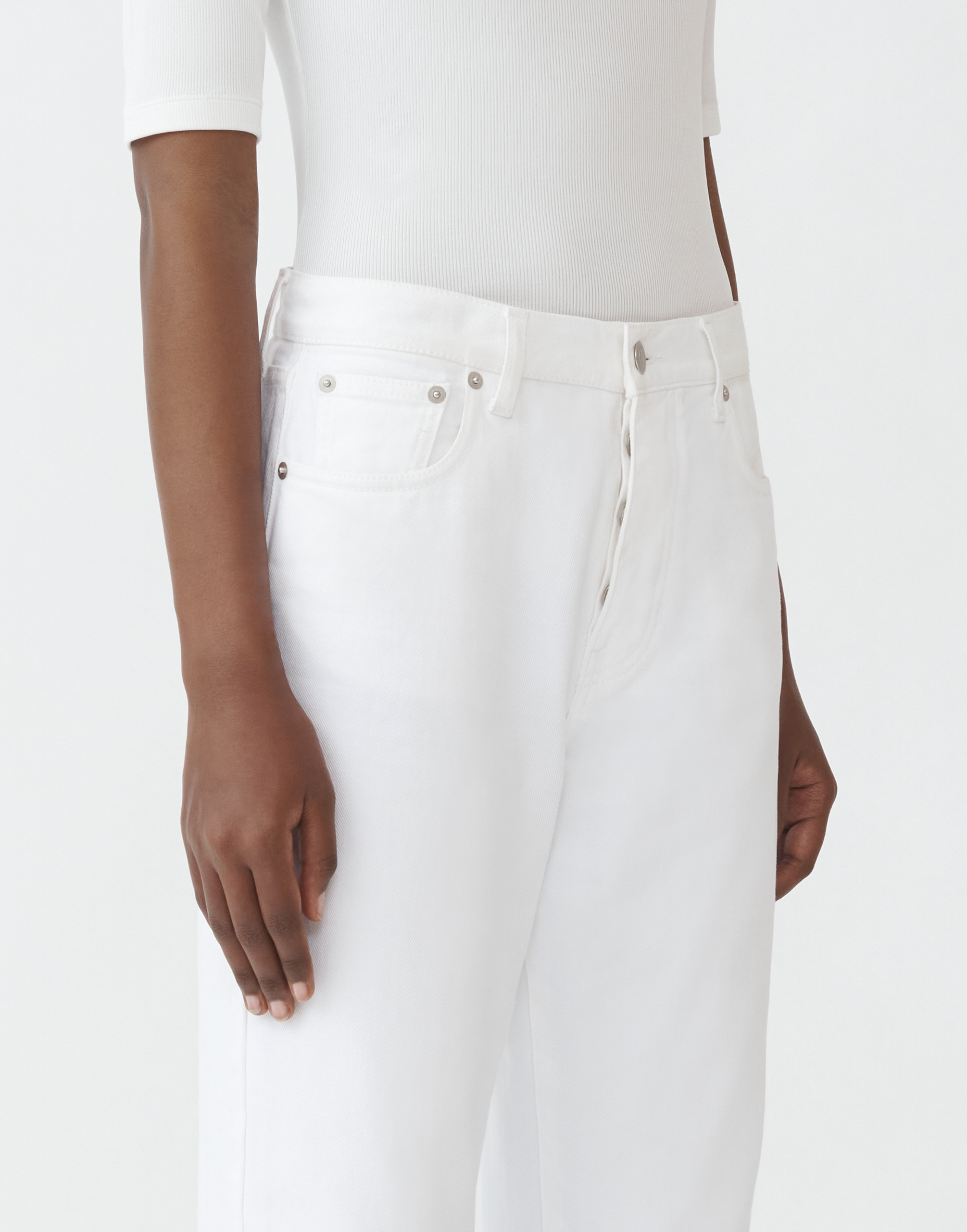 Shop Fabiana Filippi 5 Pocket Cropped Denim Trousers In White