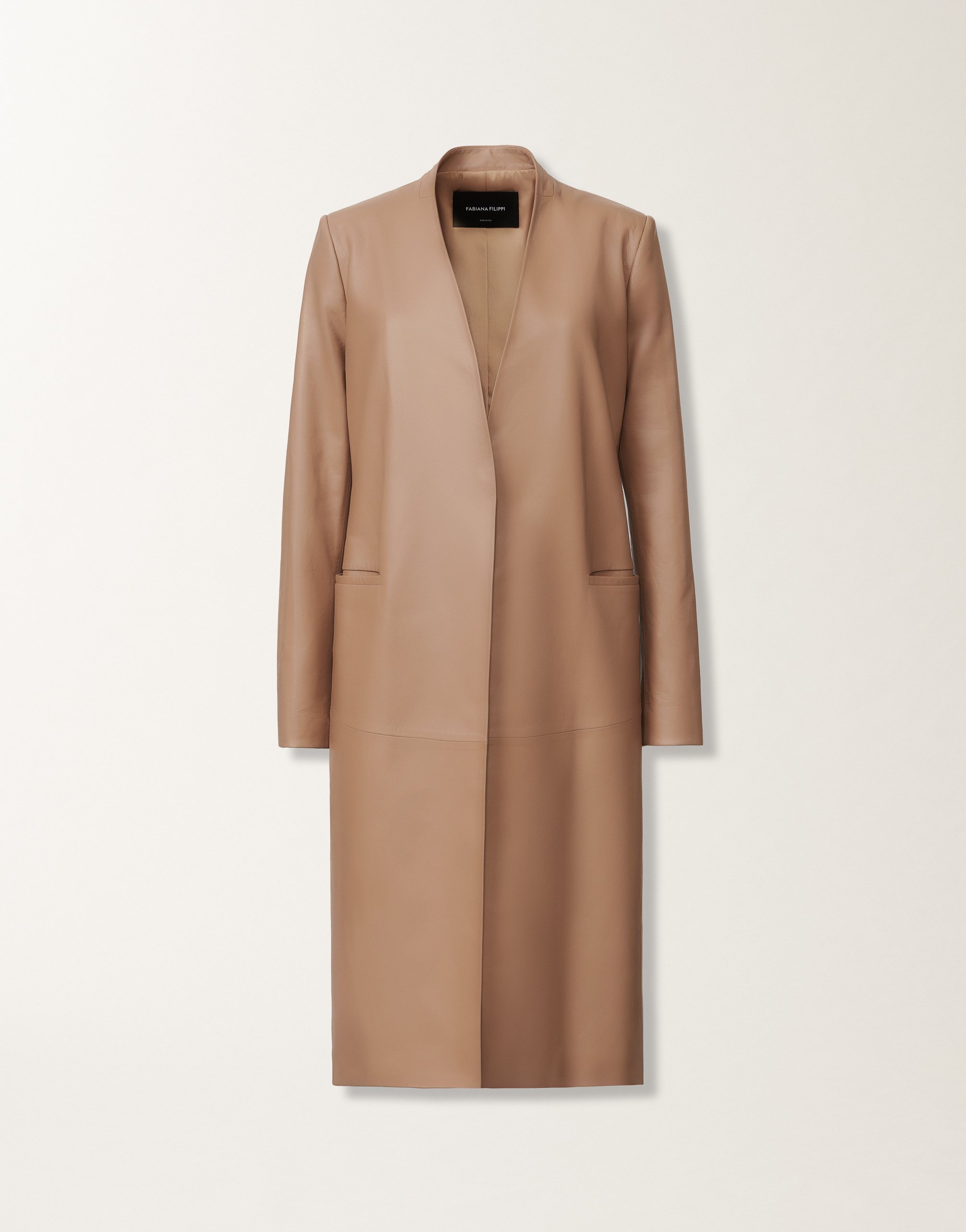 Fabiana Filippi Long Nappa Leather Jacket In Brown