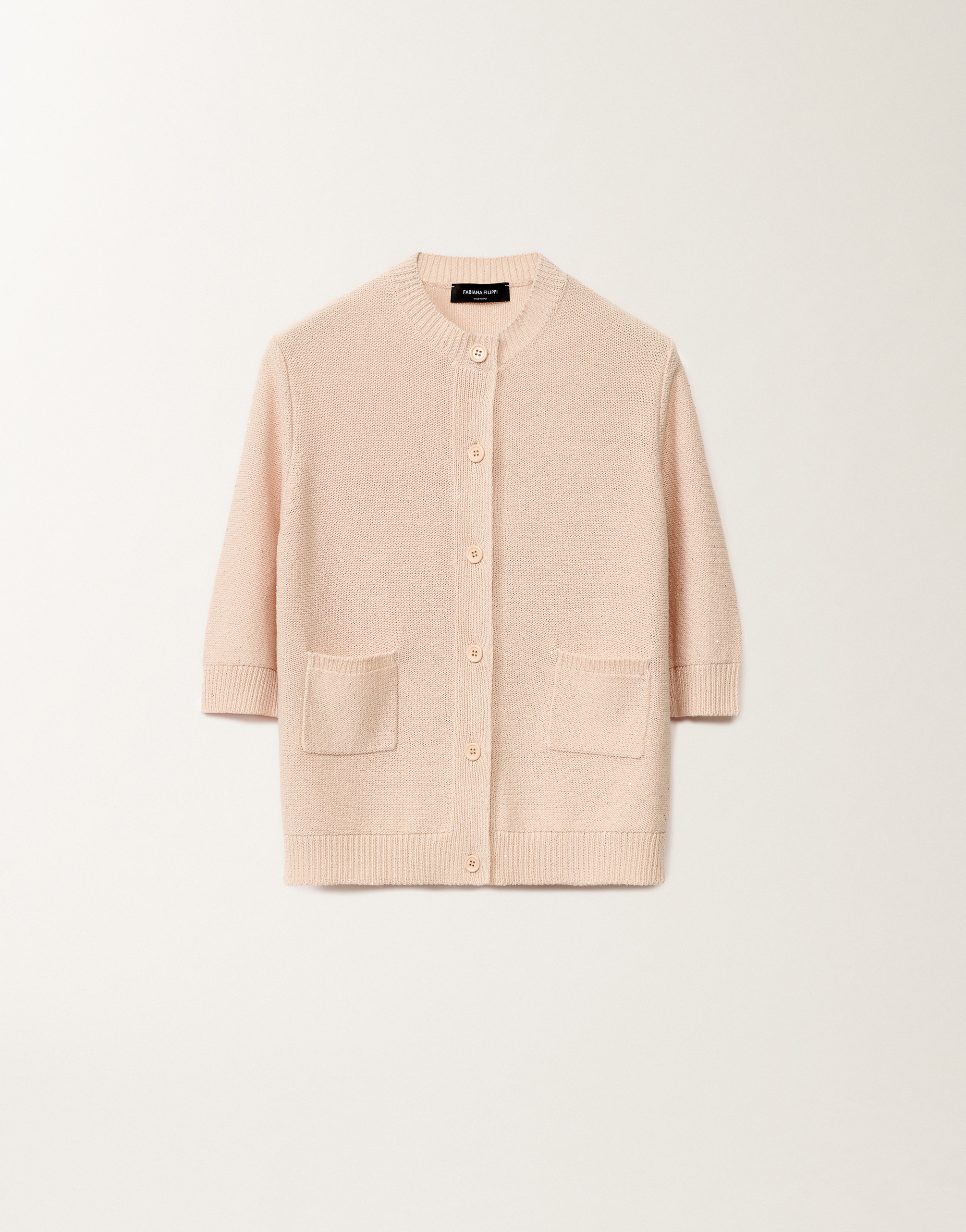 Shop Fabiana Filippi Cotton And Linen Cardigan With Sequins In Pink