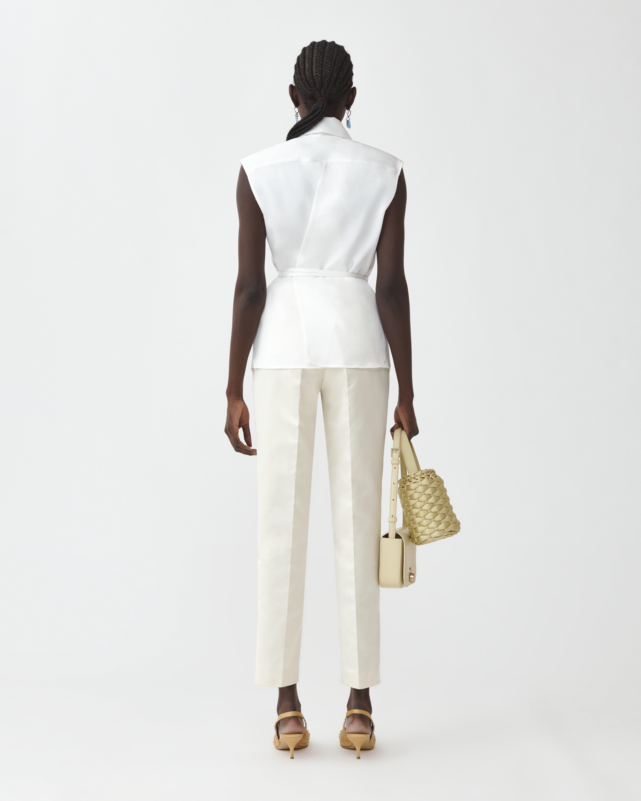 Shop Fabiana Filippi Viscose Satin Sleeveless Shirt With Back Opening In White