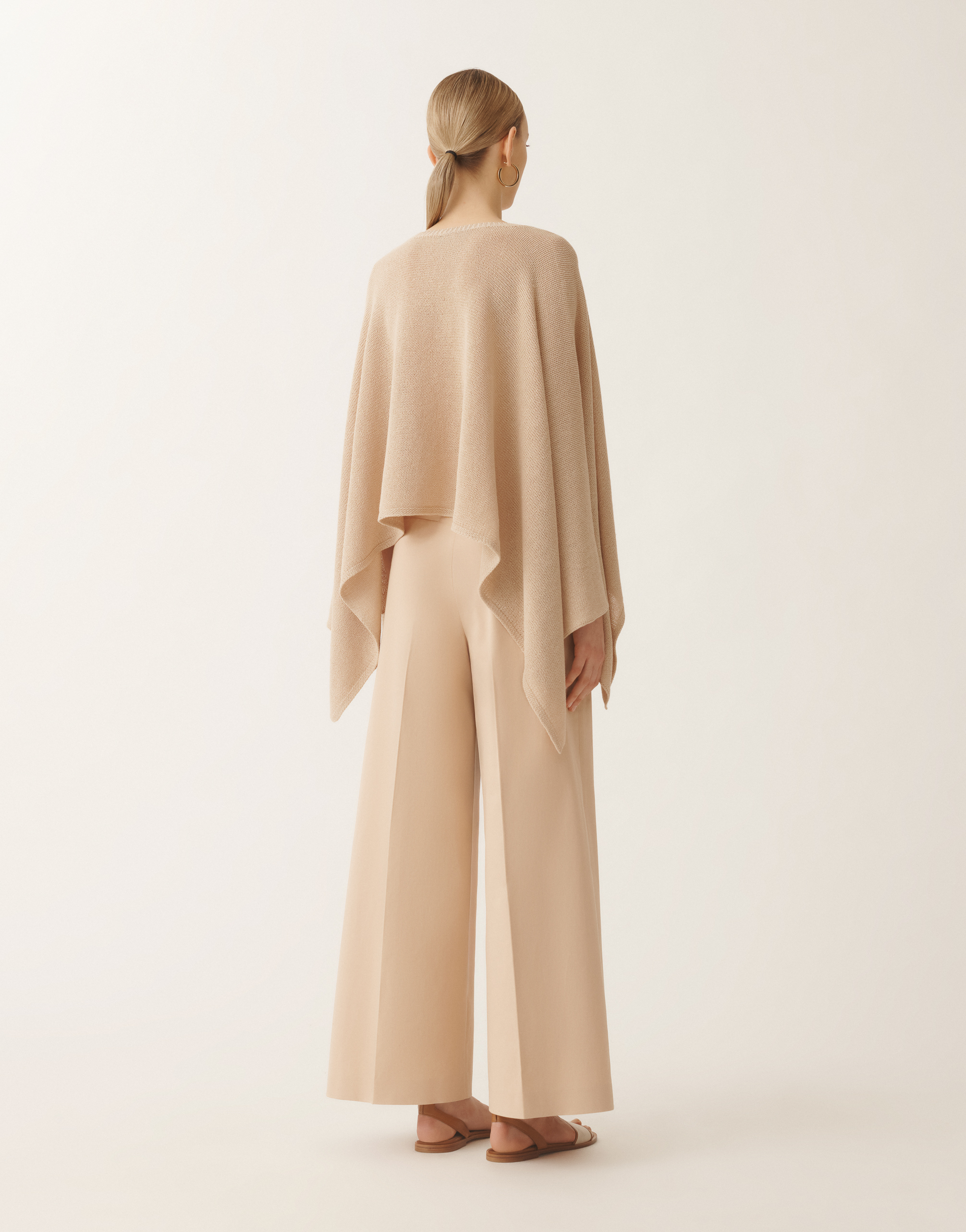 Fabiana Filippi Cotton And Linen Cape With Sequins In Sand