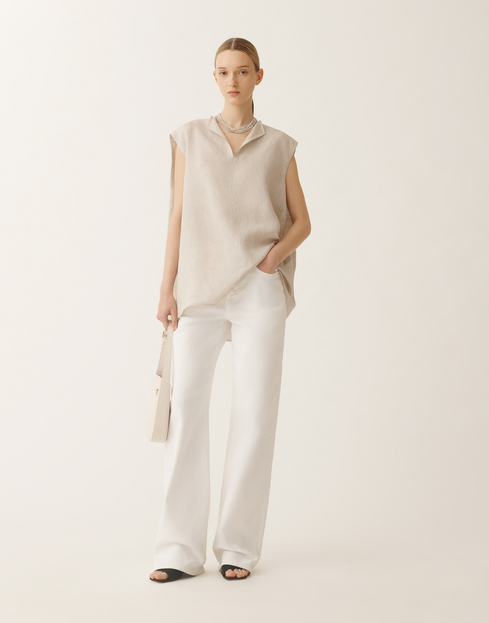 Fabiana Filippi Linen Canvas Top In Greige