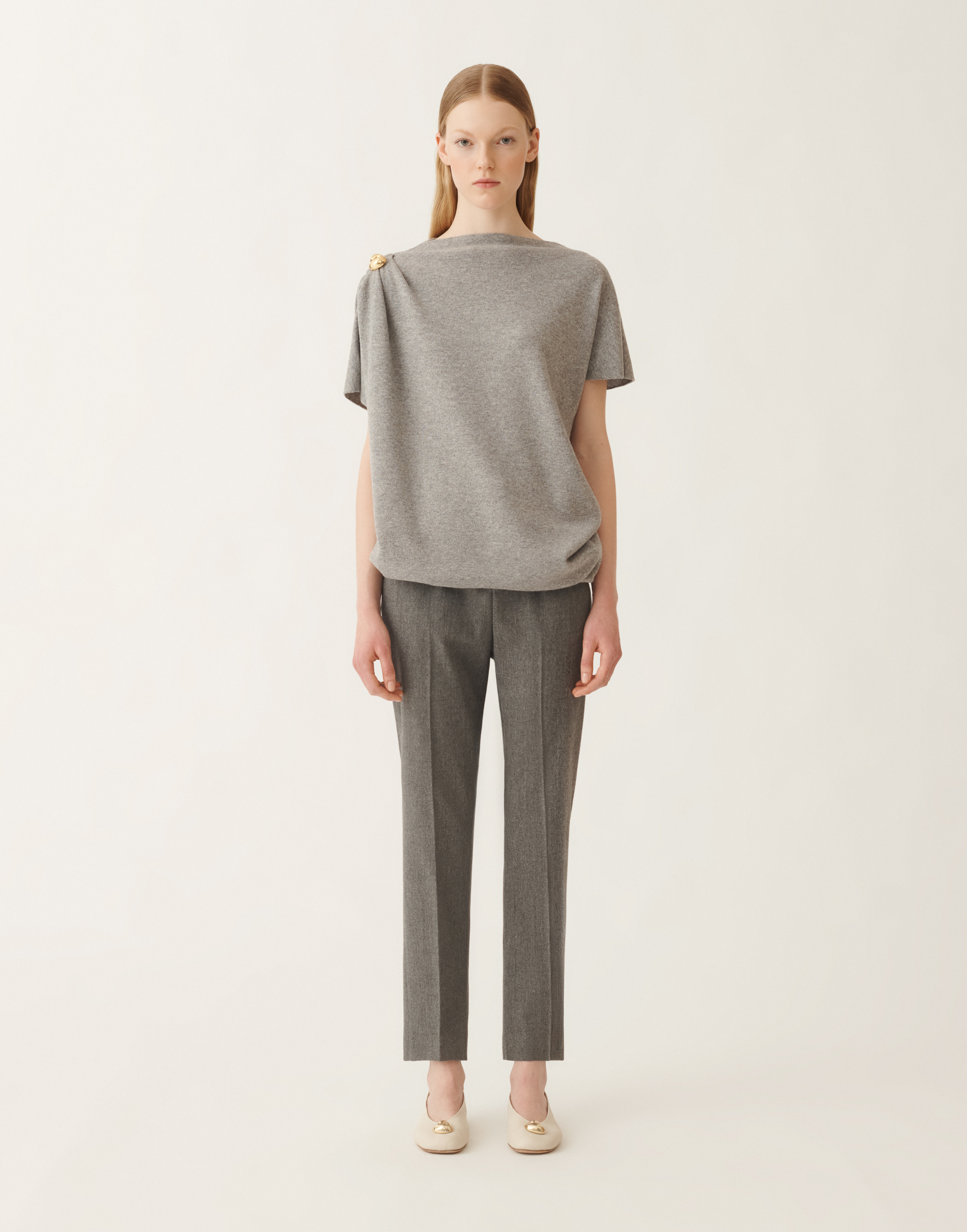 Fabiana Filippi Knitted Sweater With Draped Safety Pins In Brown