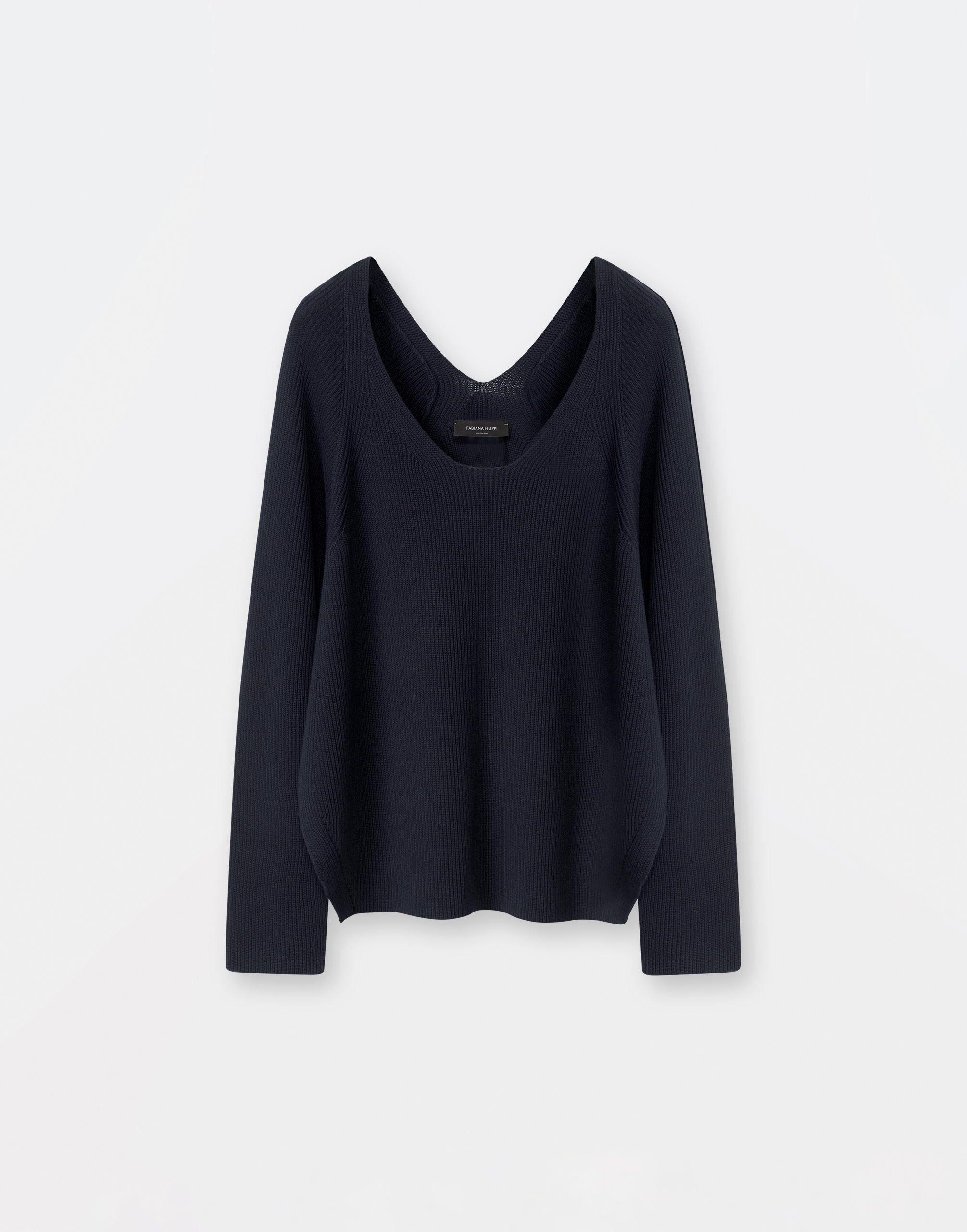 Shop Fabiana Filippi Cotton Wool V Neck Ribbed Sweater In Midnight Blue