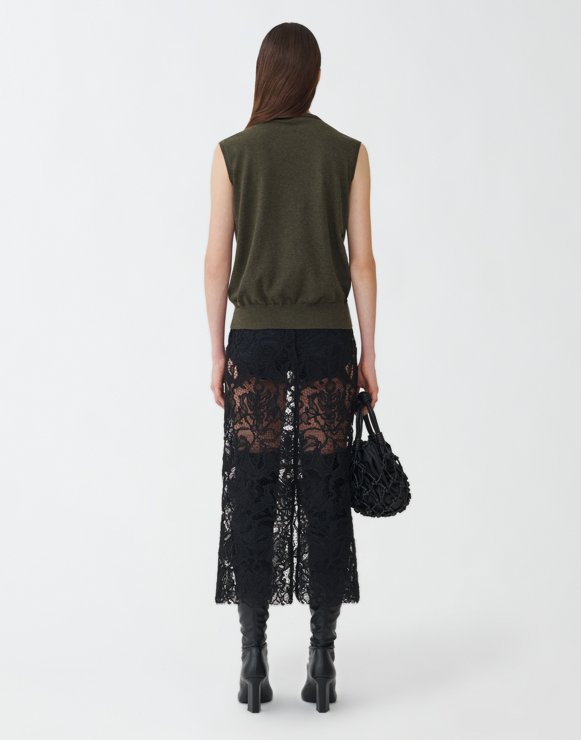 Shop Fabiana Filippi Platinum Vest Top With Printed Twill On The Front In Green