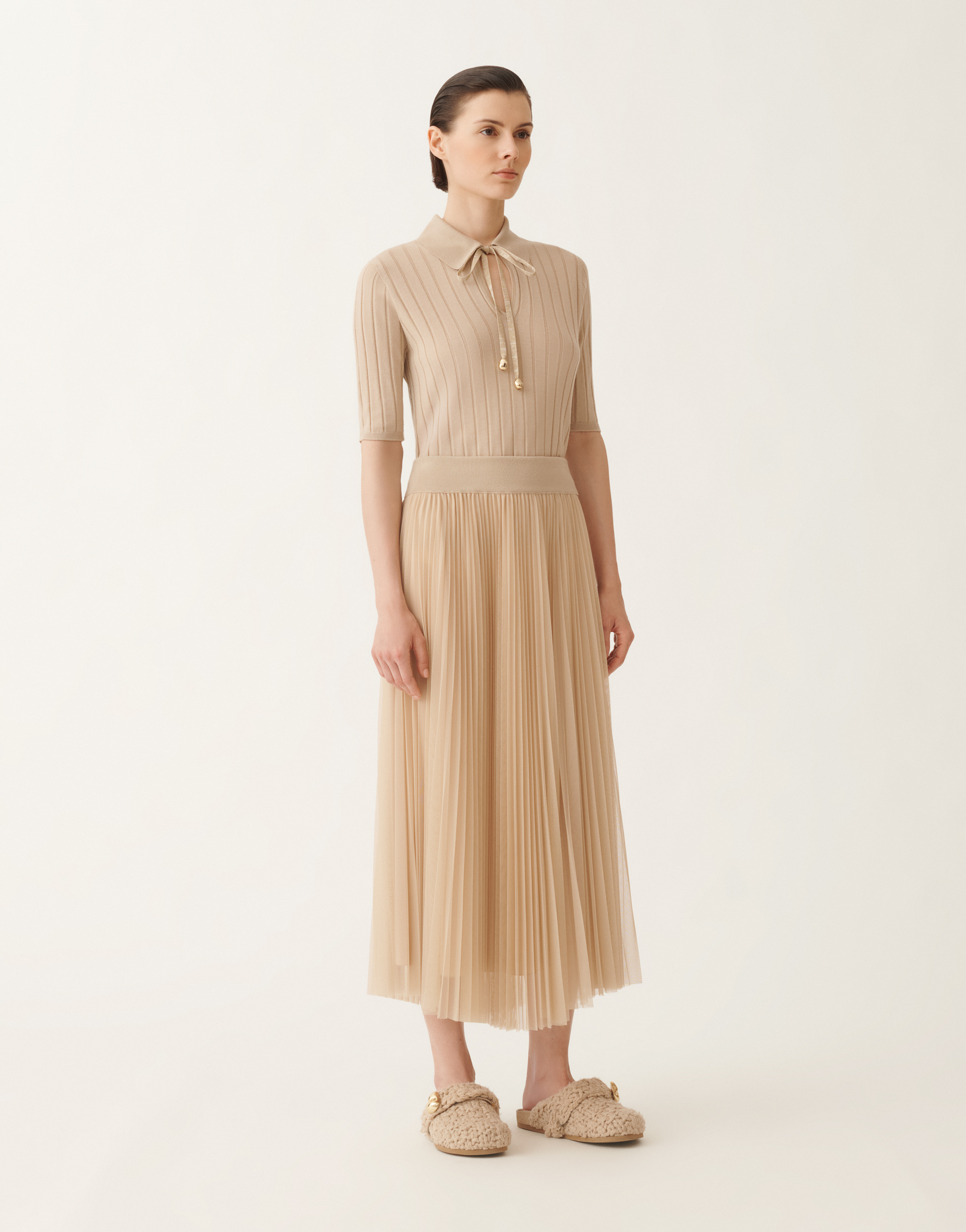 Fabiana Filippi Pleated Tulle A-line Midi Skirt In Pink