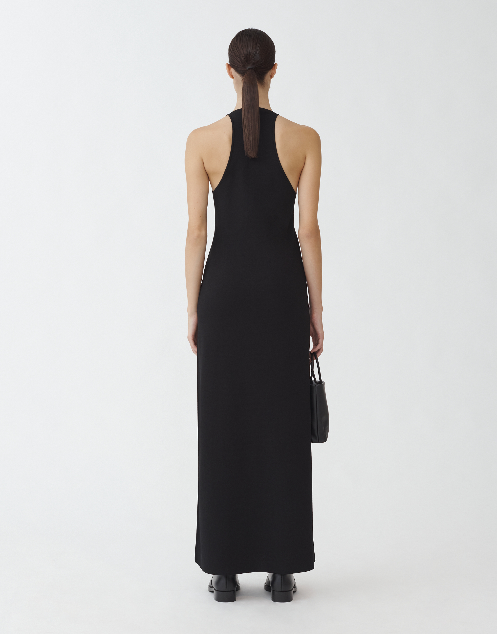 Shop Fabiana Filippi Halter Neck Long Knit Dress In Black