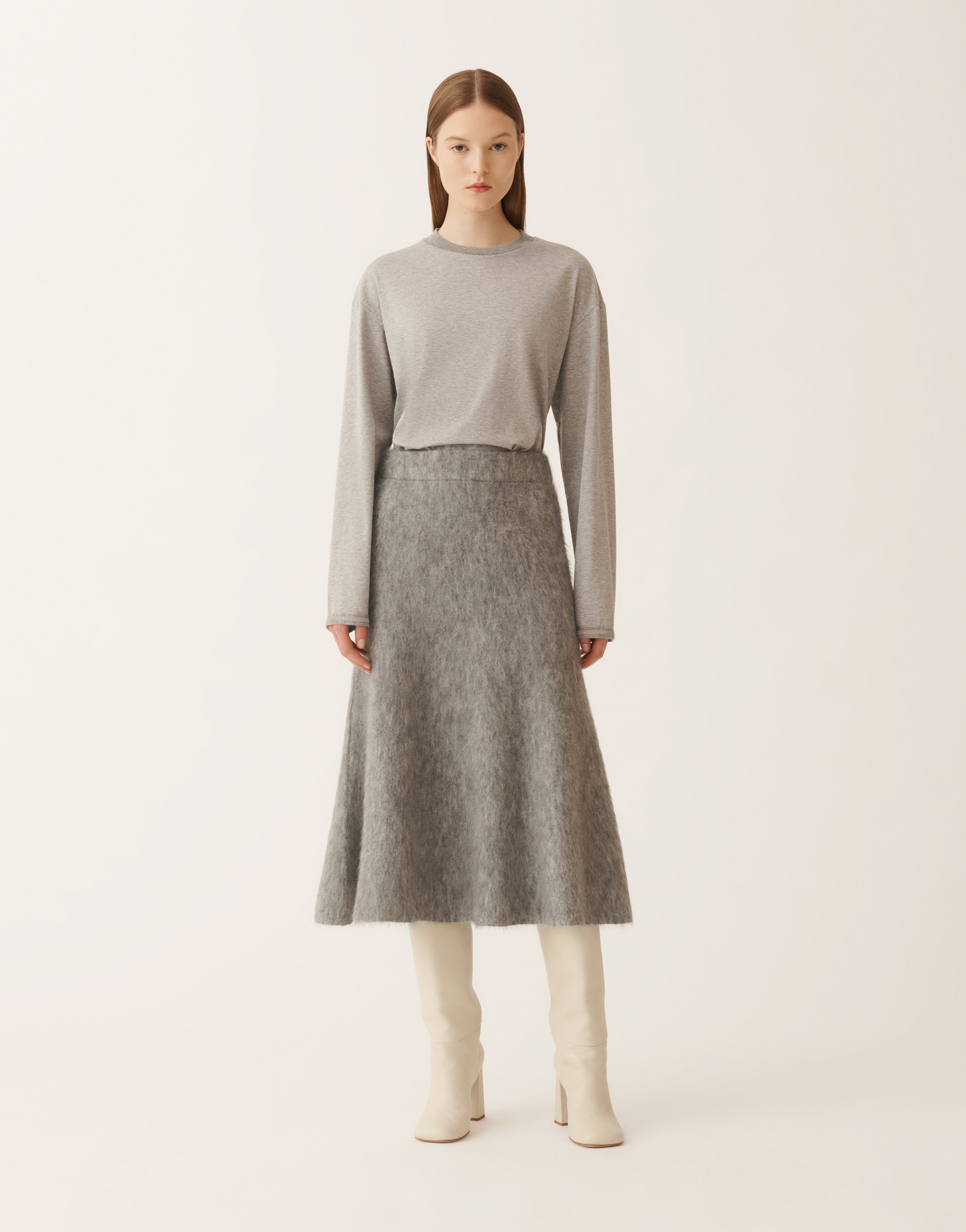 Fabiana Filippi Brushed Merino And Mohair Skirt In Gray