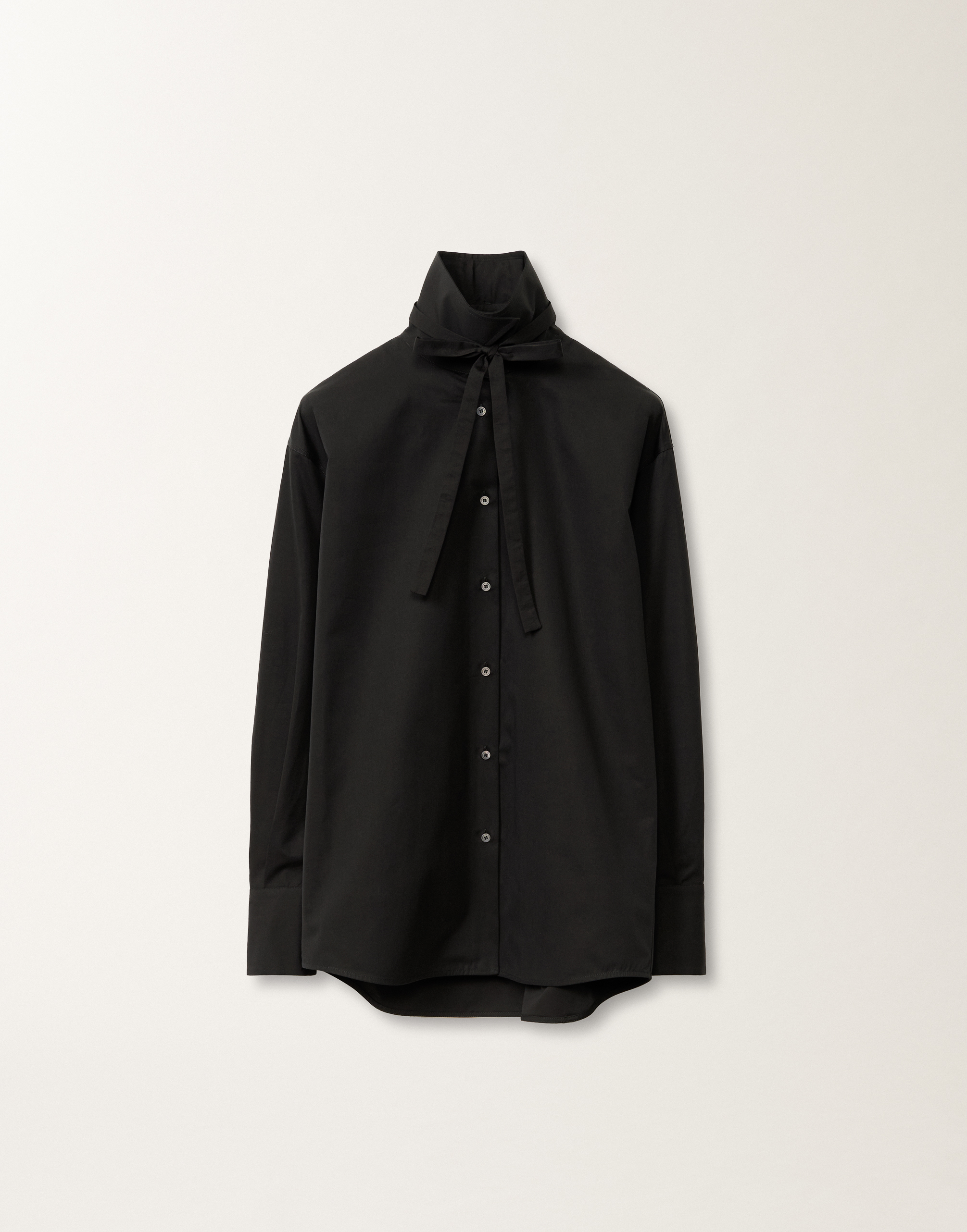 Fabiana Filippi Cotton Poplin Shirt With Knotted Lace Collar In Black