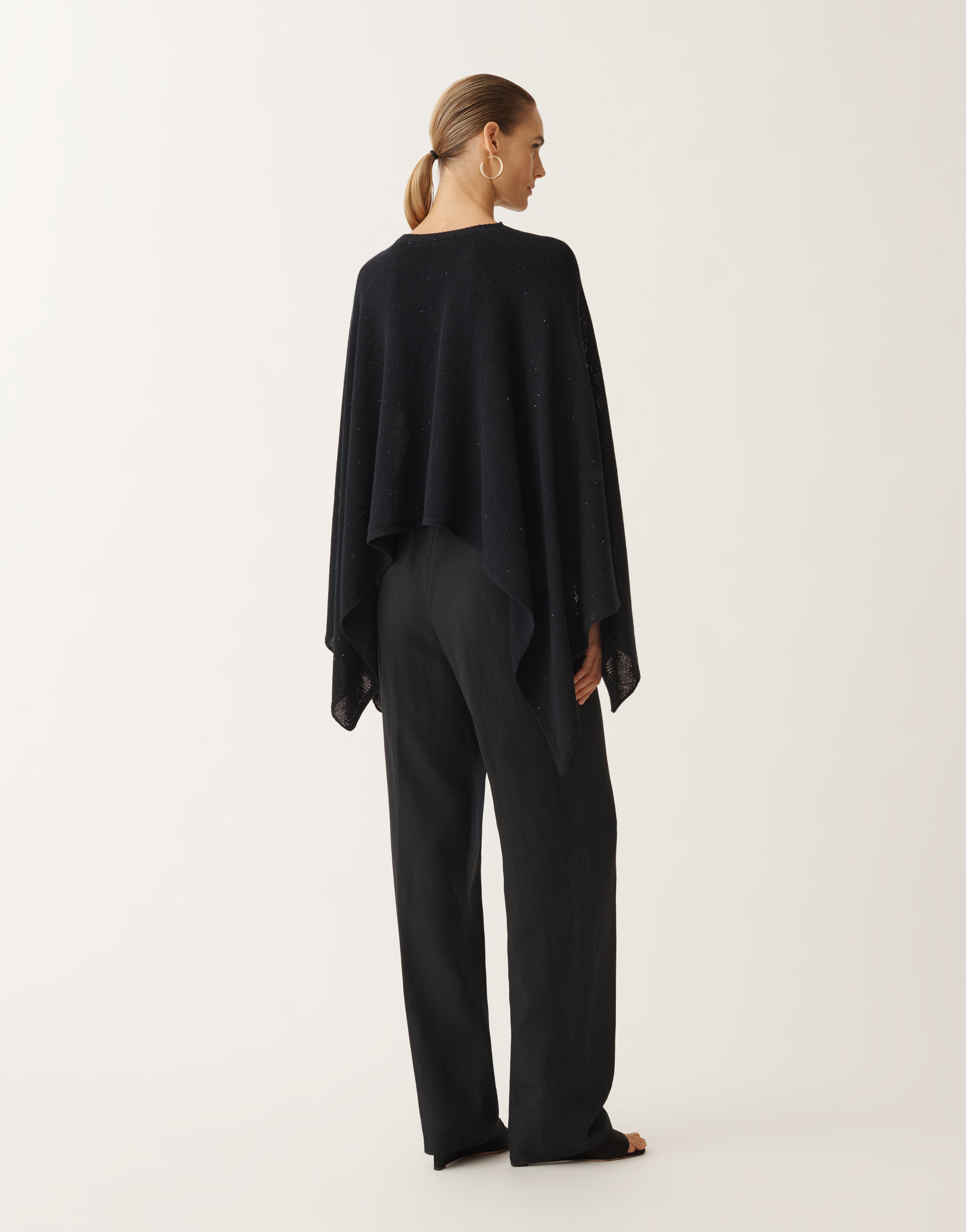 Shop Fabiana Filippi Cotton And Linen Cape With Sequins In Blue