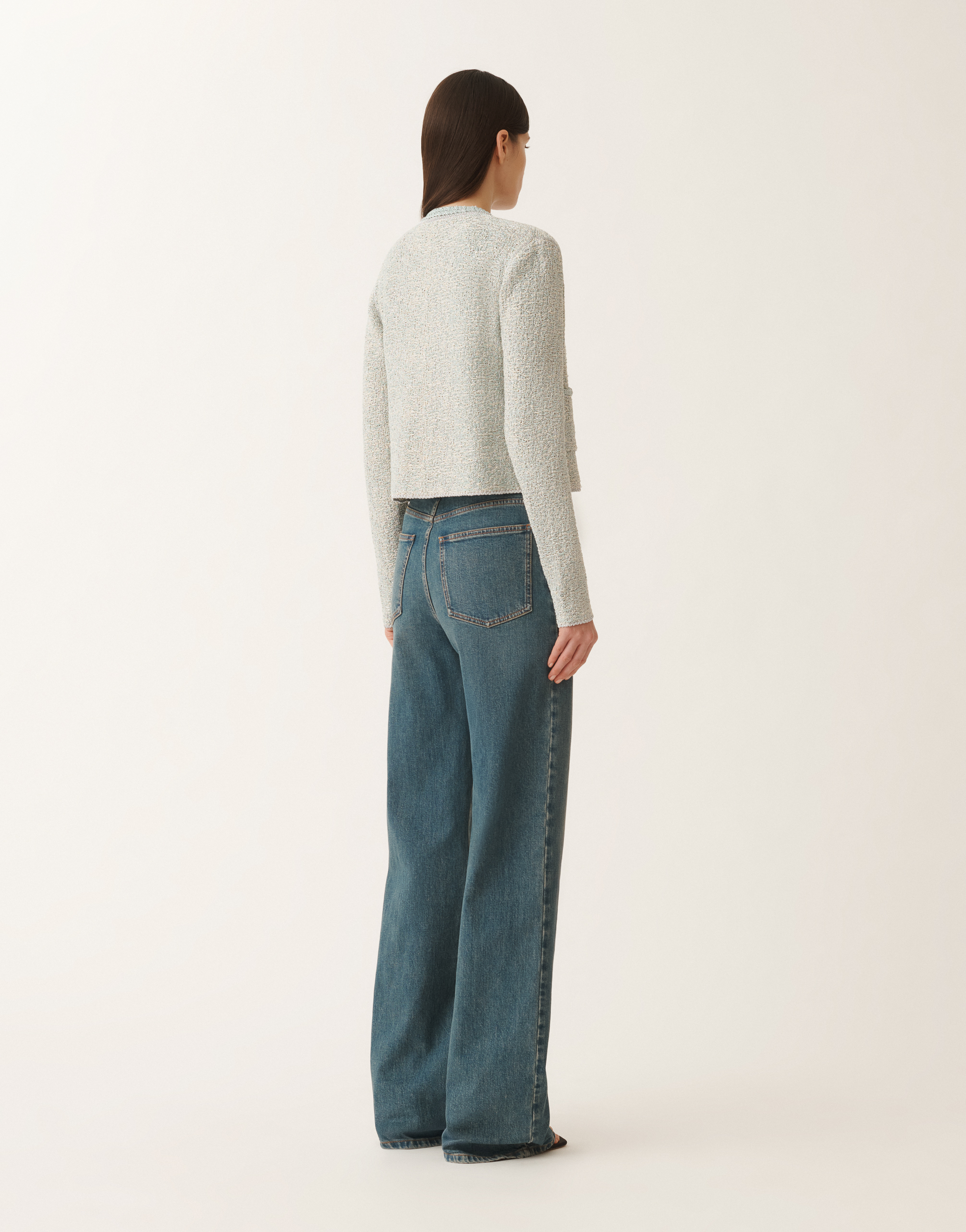 Shop Fabiana Filippi Lurex Knit Tweed Cardigan In Vanilla/aquagreen