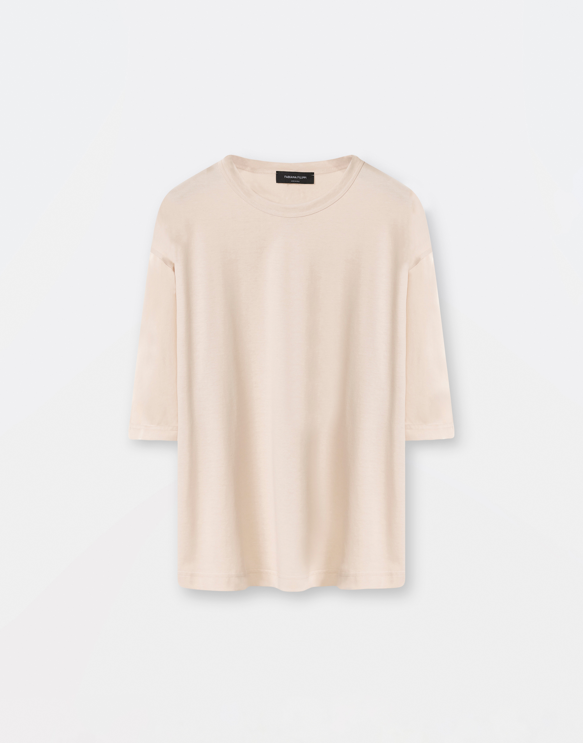 Shop Fabiana Filippi Jersey Crew Neck T-shirt With Satin Back And Sleeve In Dusty Pink