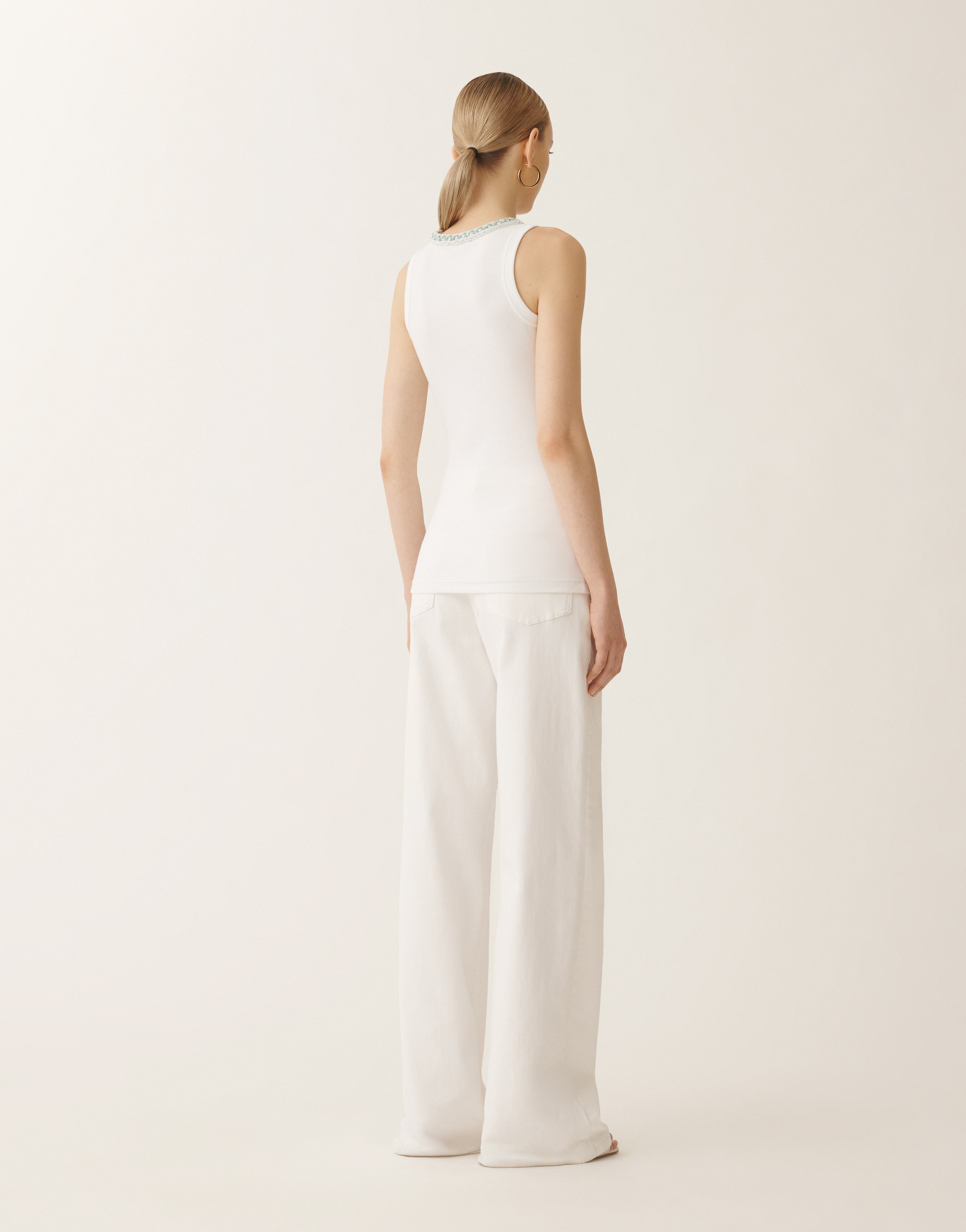 Shop Fabiana Filippi Jersey Vest Top In White/aquagreen
