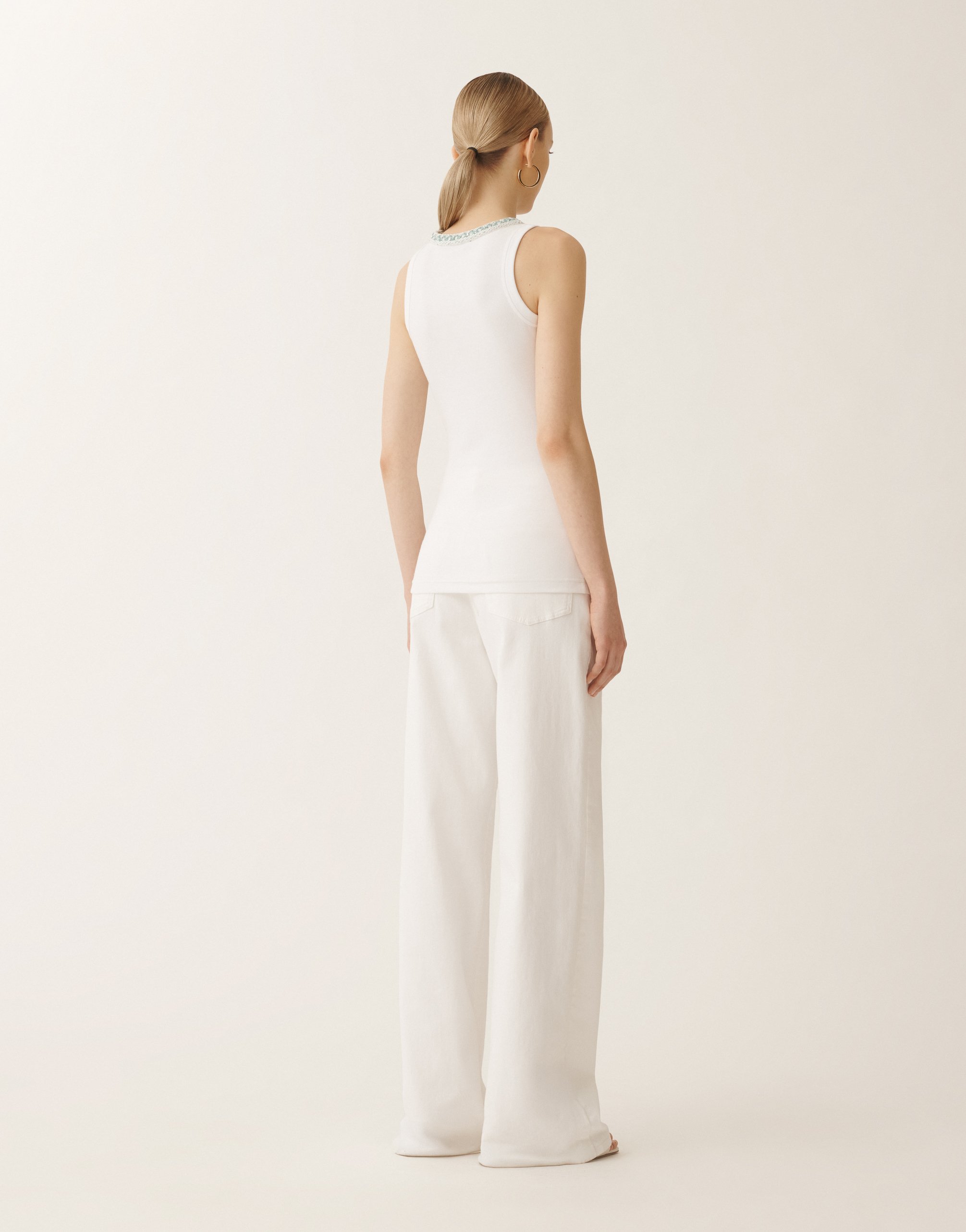 Shop Fabiana Filippi Jersey Vest Top In White/aquagreen