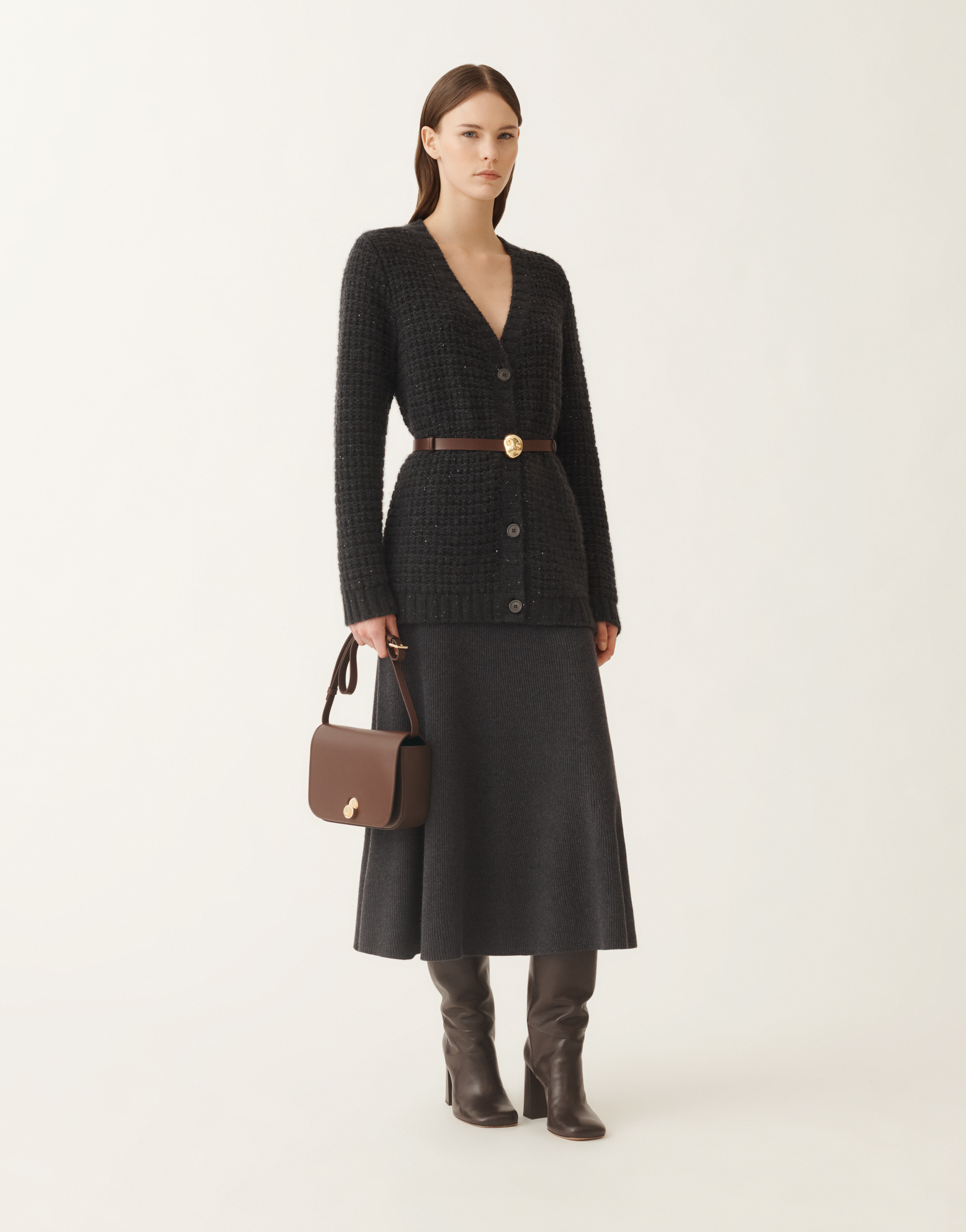 Fabiana Filippi Sequin-embellished Waffle-knit Cardigan In Black