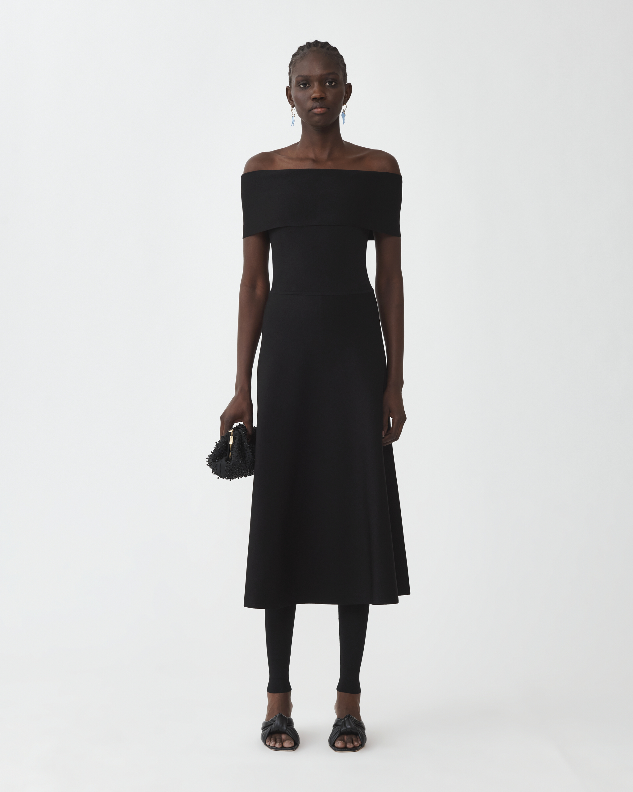 Shop Fabiana Filippi A Line Knitted Off The Shoulder Dress In Black