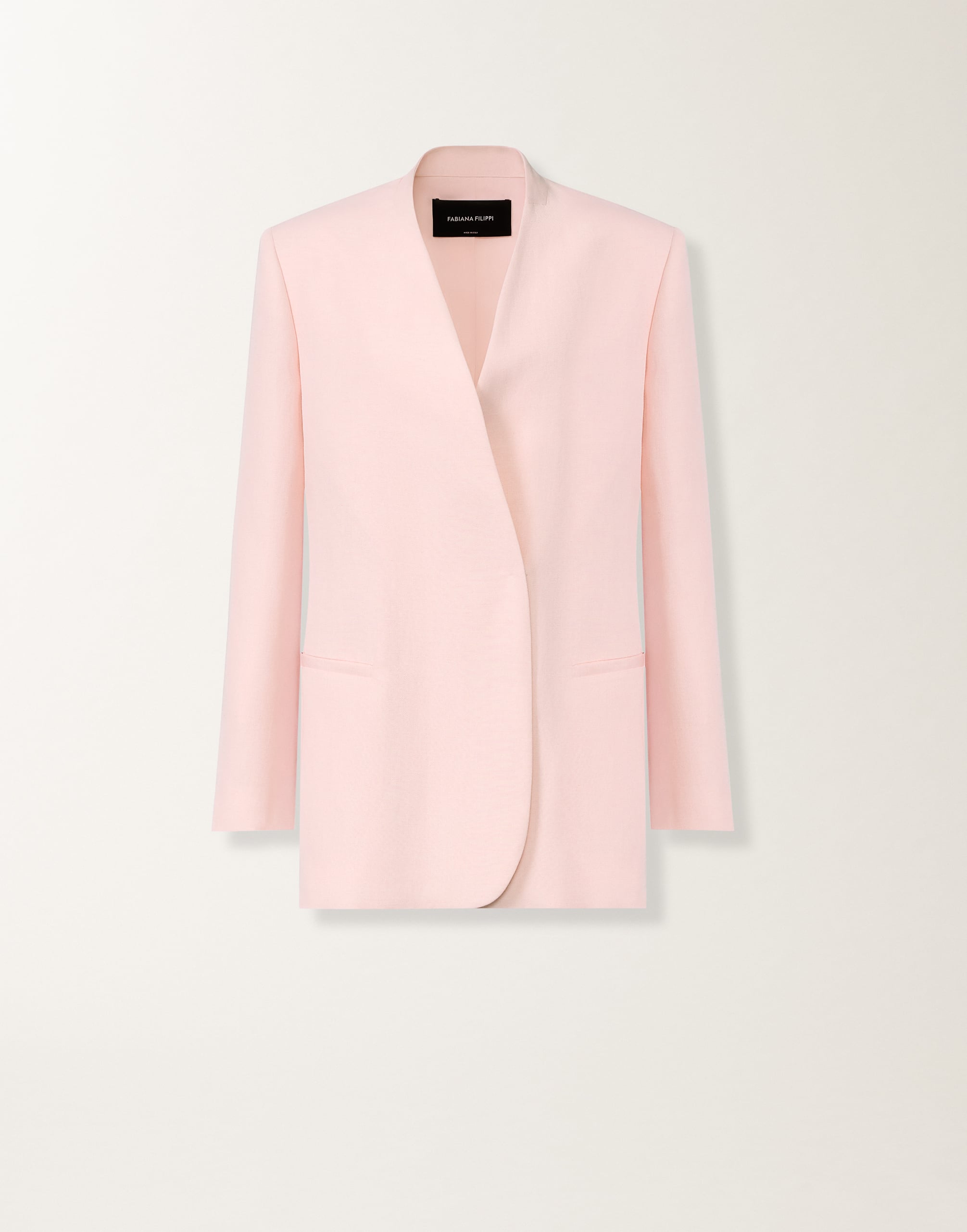 Long jacket in fluid linen and viscose, petal pink for Women