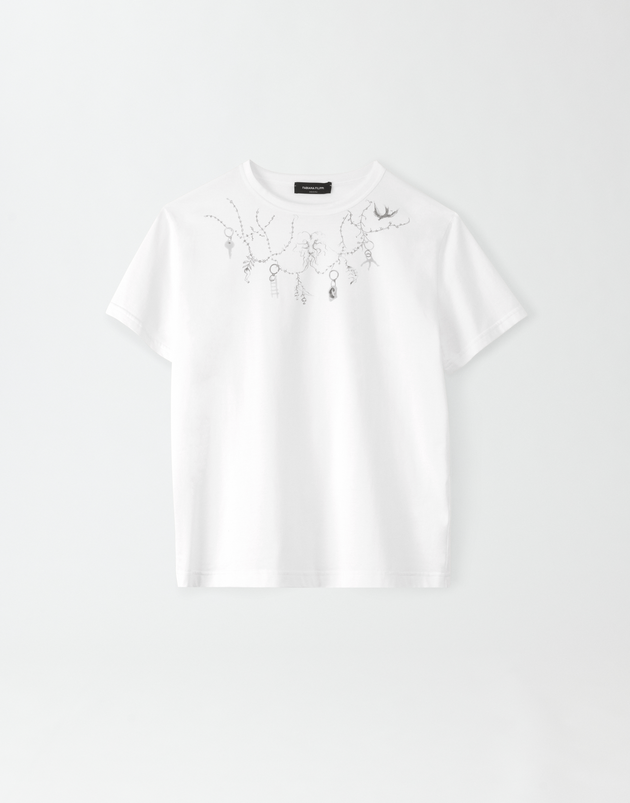 Shop Fabiana Filippi Cotton Jersey Printed T-shirt In White