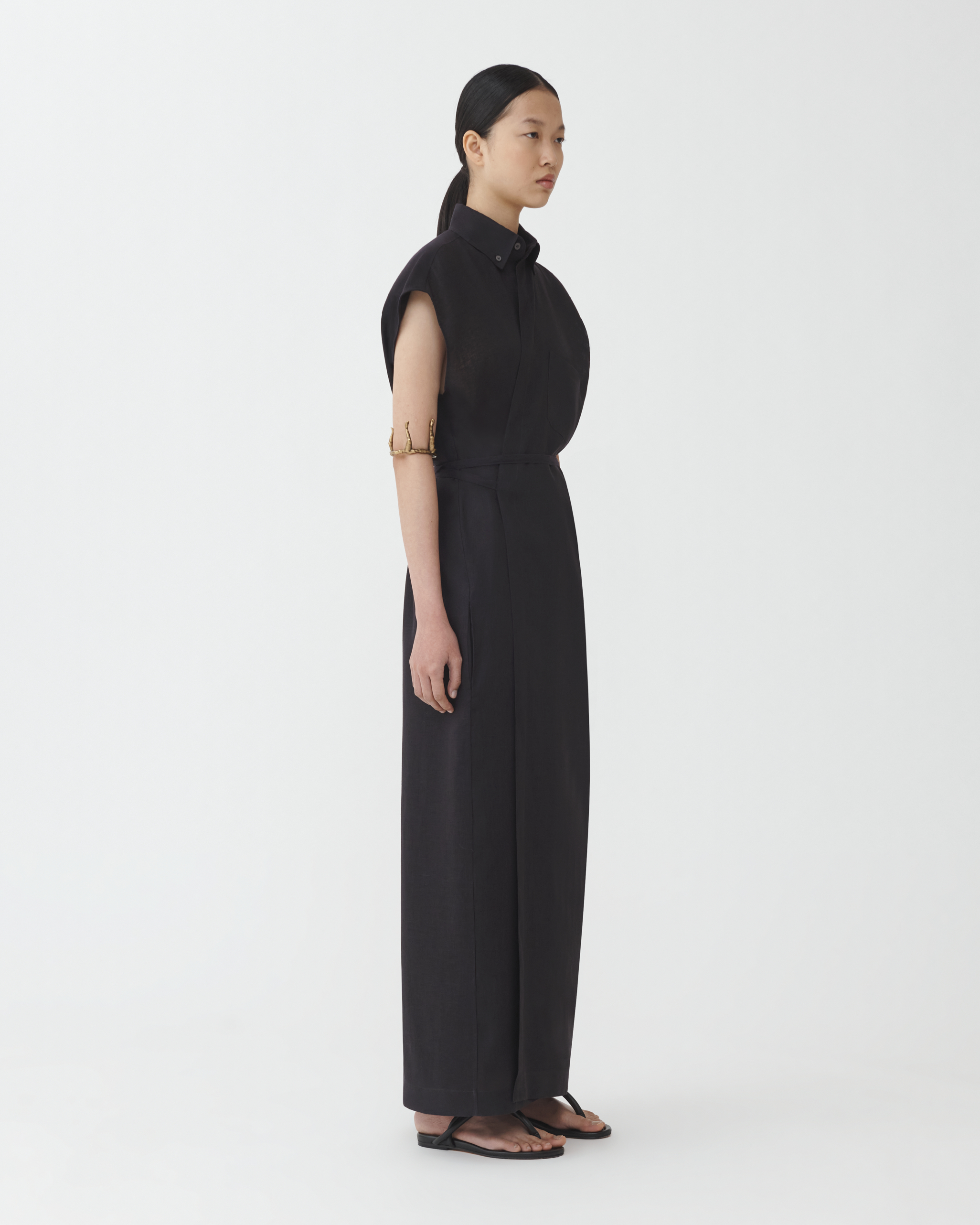 Shop Fabiana Filippi Linen Cloth Robe Dress With Shirt Collar And Chest Pocket In Black