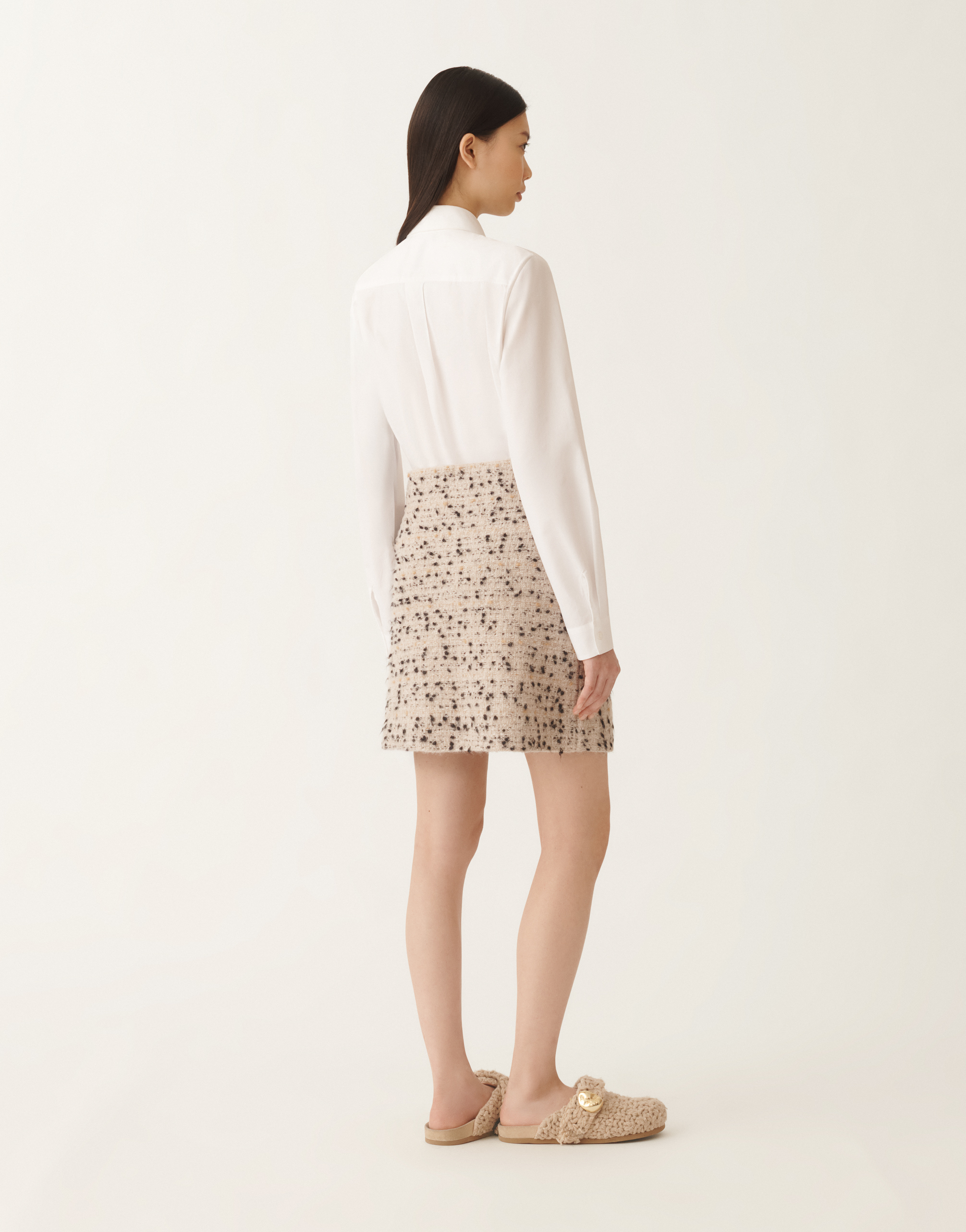 Fabiana Filippi Beige Frayed-knot Donegal Tweed Mini Skirt In Neutral