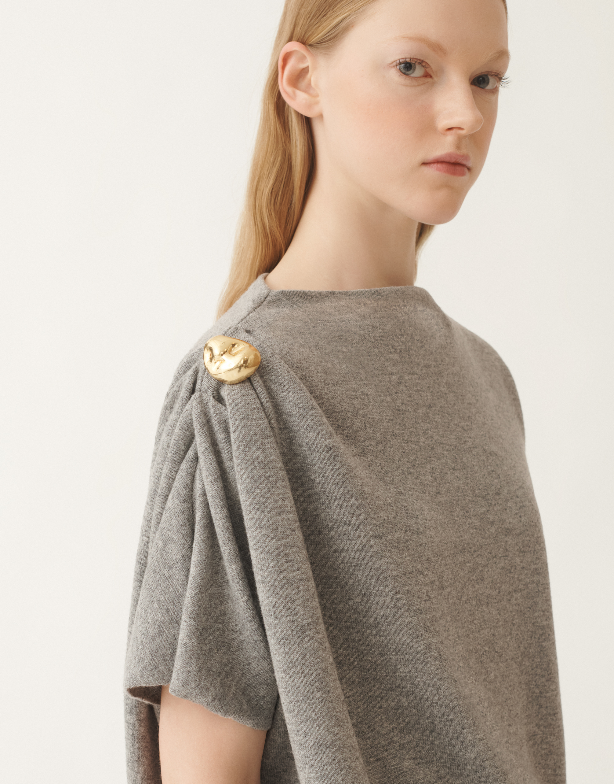 Fabiana Filippi Knitted Sweater With Draped Safety Pins In Brown
