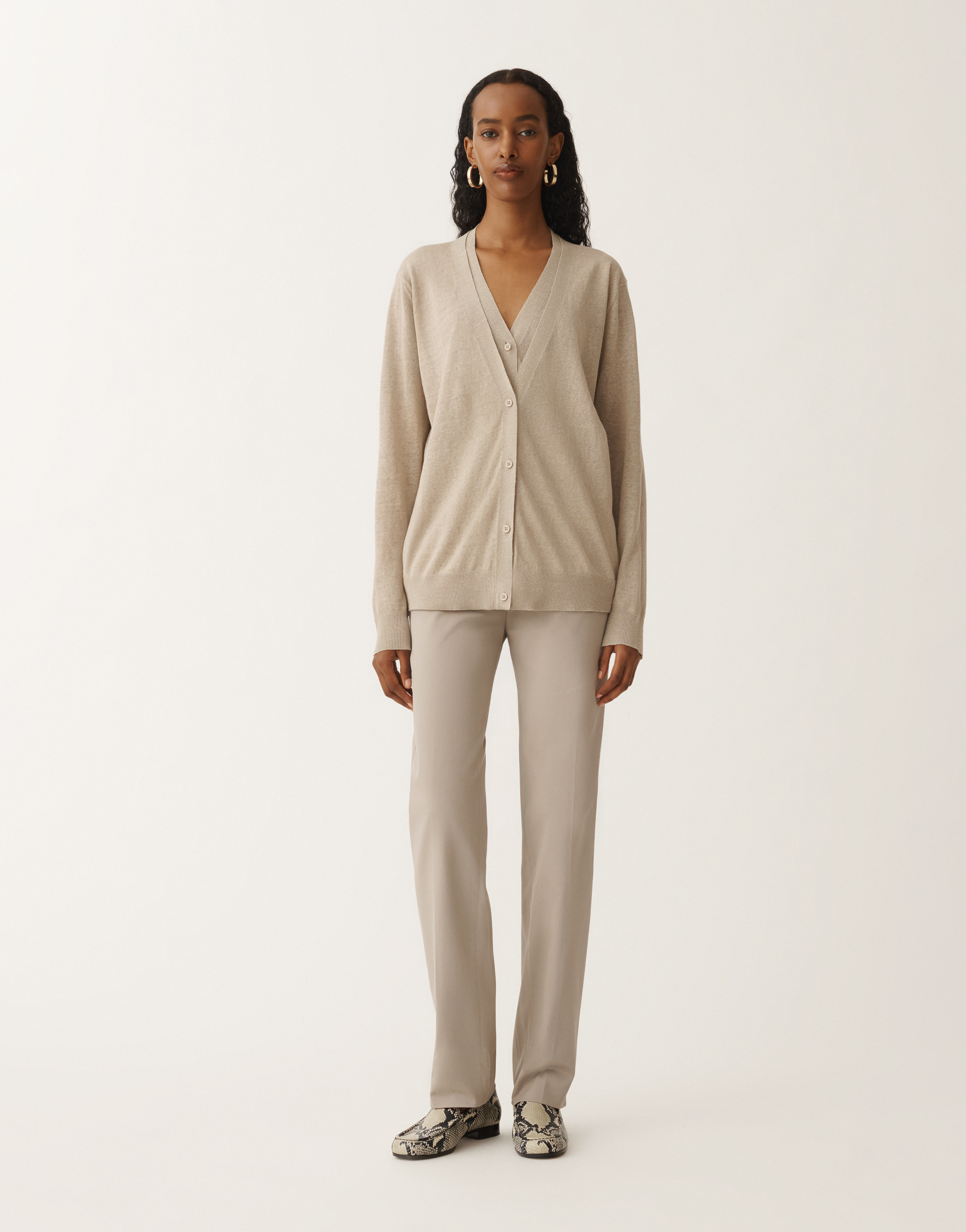 Fabiana Filippi Linen Cardigan In Greige