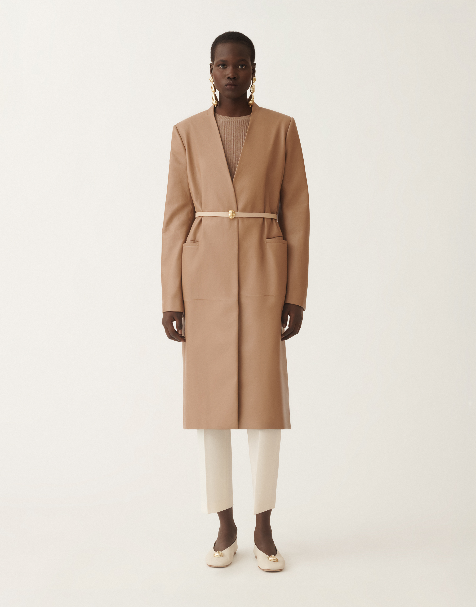 Fabiana Filippi Long Nappa Leather Jacket In Brown