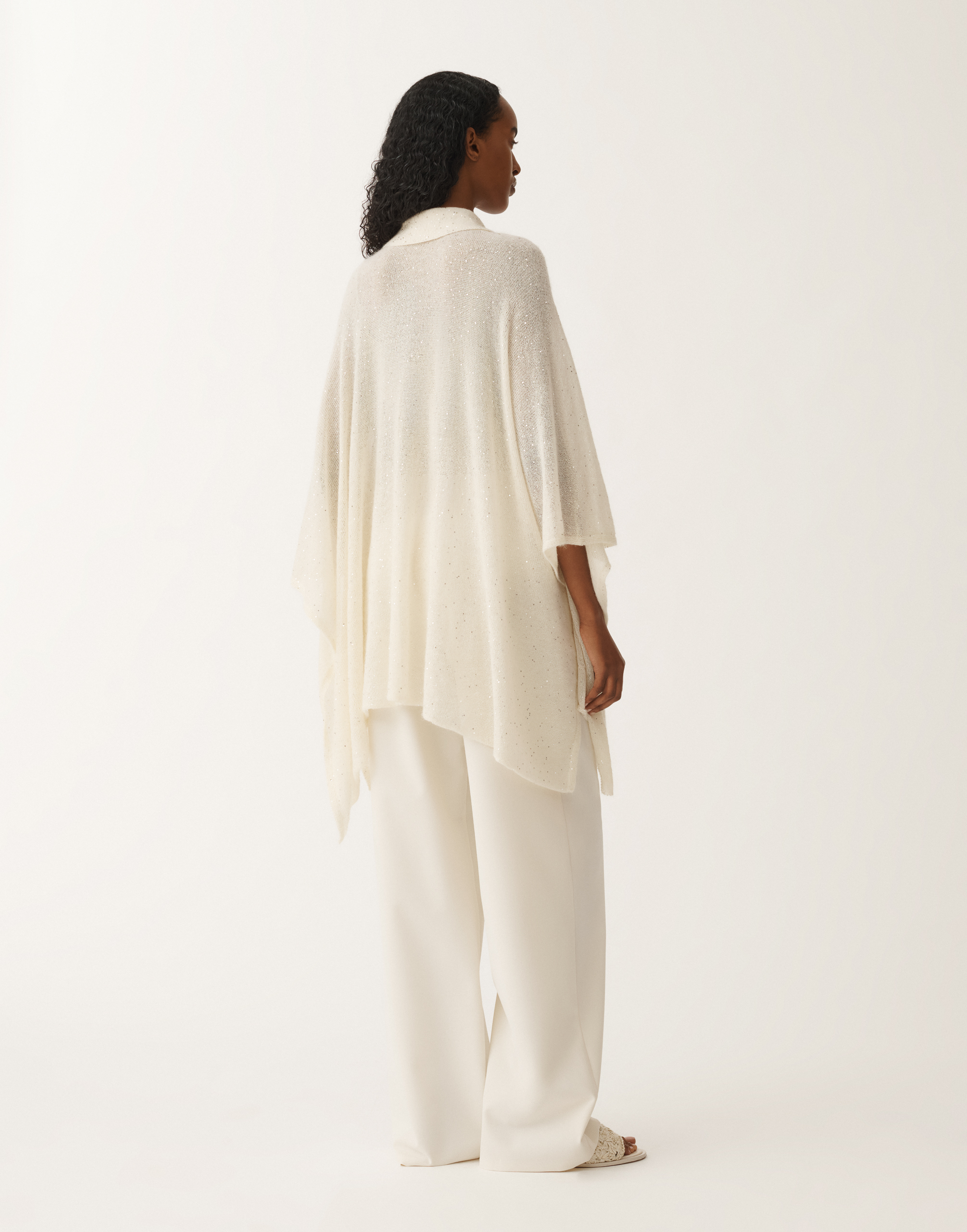 Fabiana Filippi Cape With Mohair Collar In White