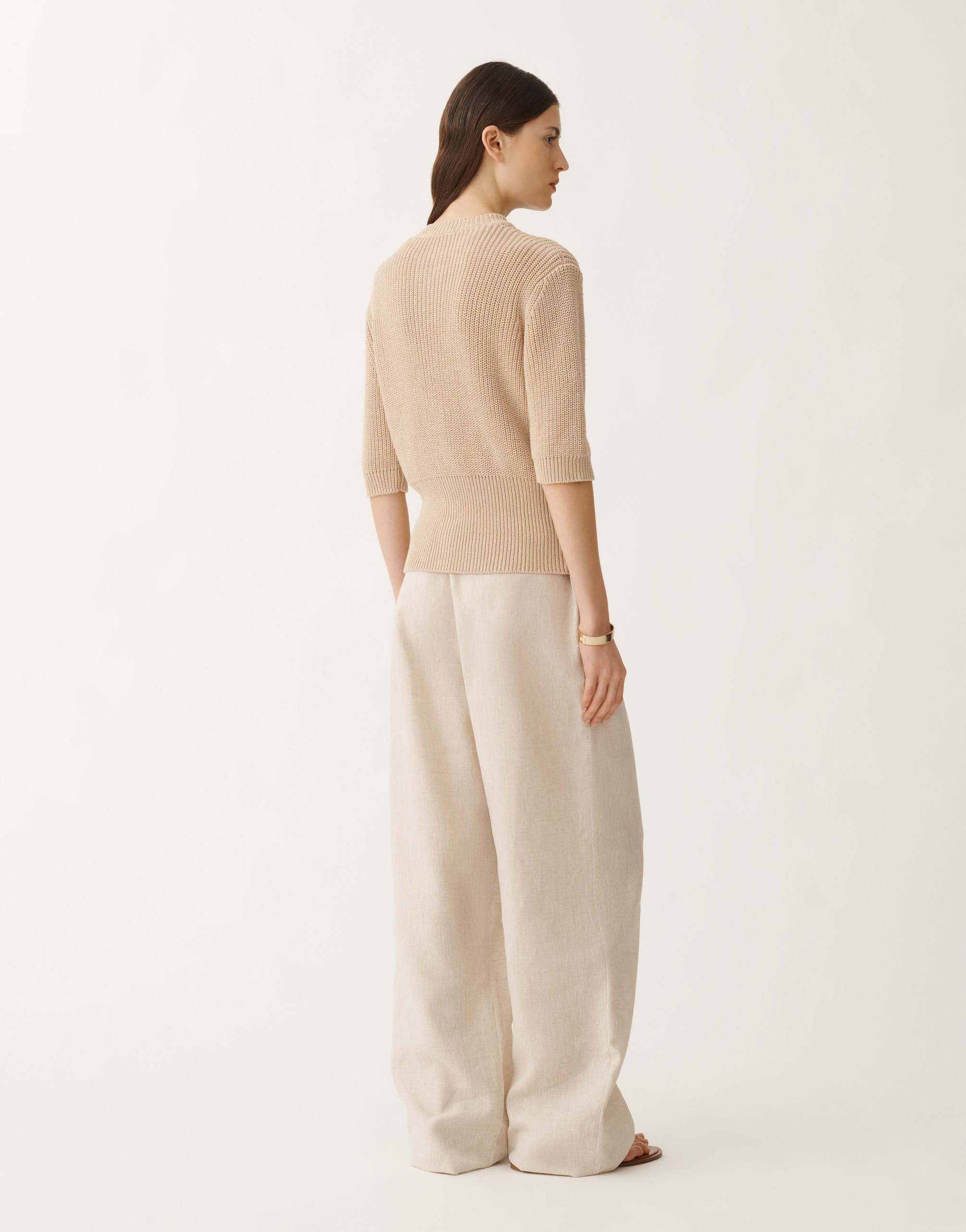 Shop Fabiana Filippi Cotton And Linen Cardigan With Sequins In Sand