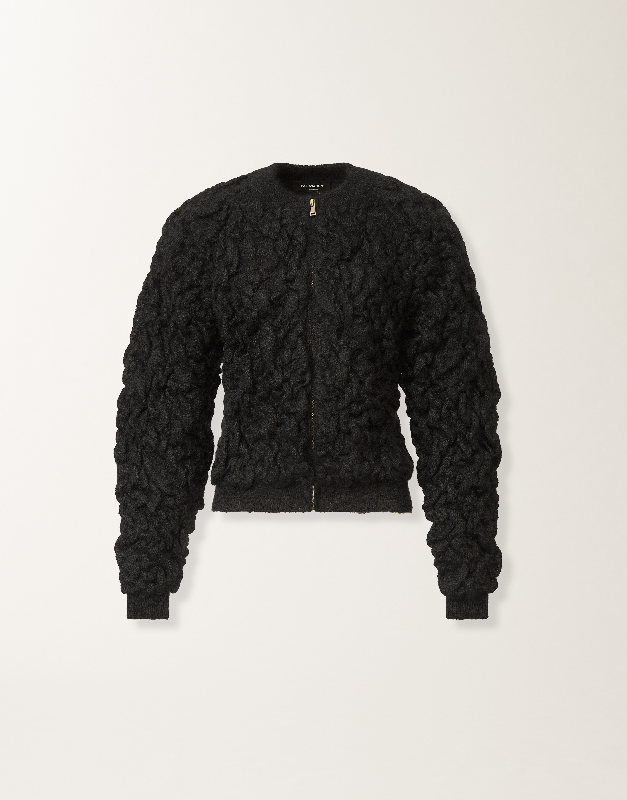 Fabiana Filippi Bubble-knit Zip-front Cardigan In Black
