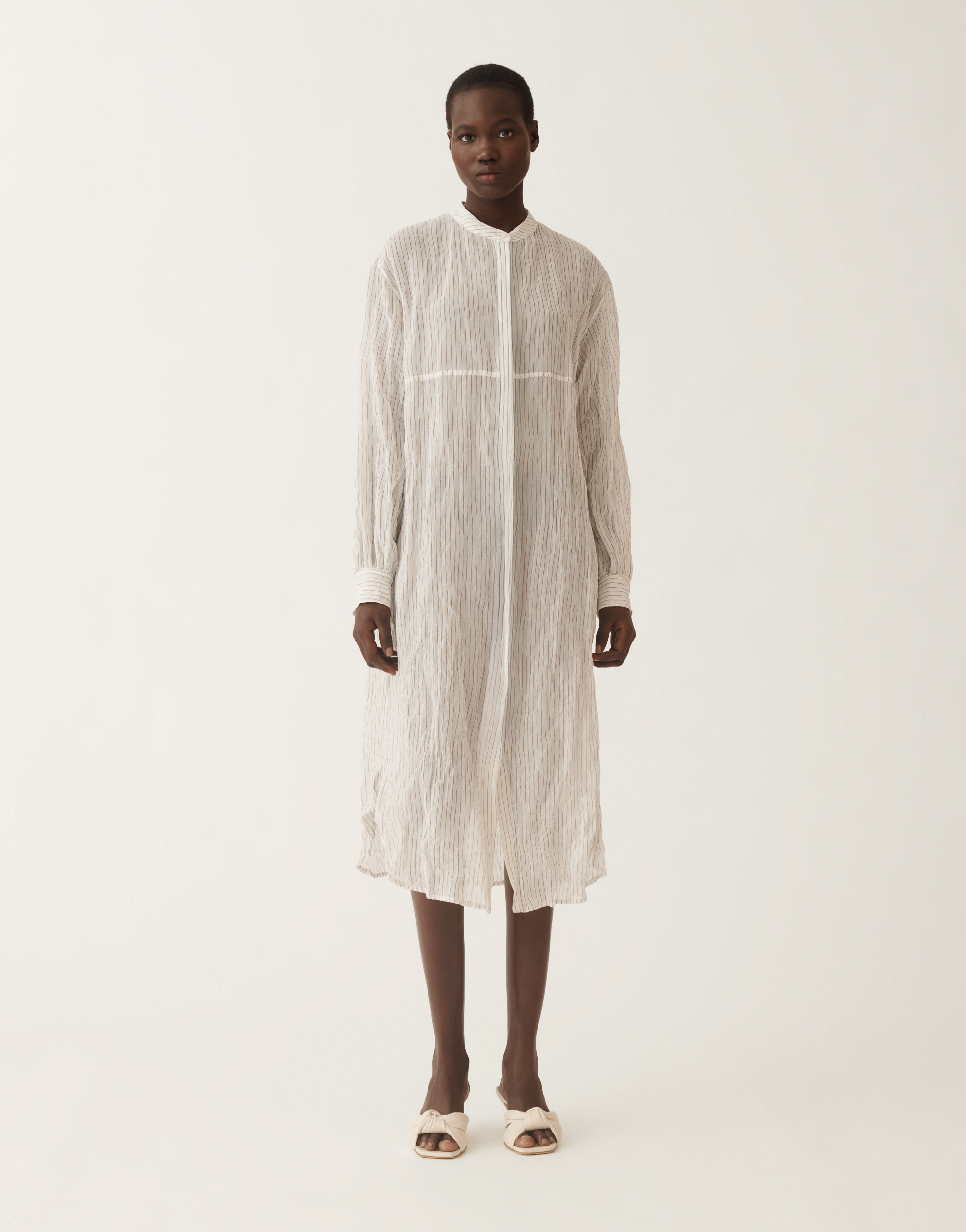 Fabiana Filippi Wavy Pinstripe Cotton Dress In White