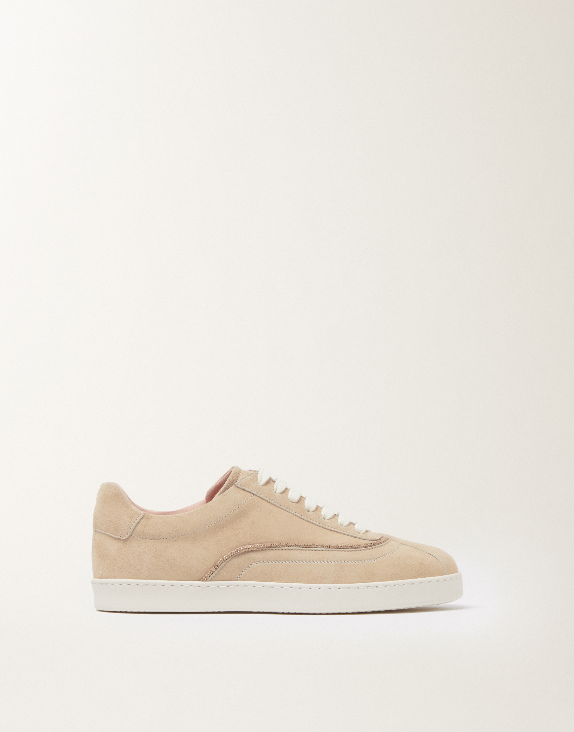 Fabiana Filippi Women Beige Suede Sneakers, 8.5 Luxury Sneakers For Women Darveys In Pink