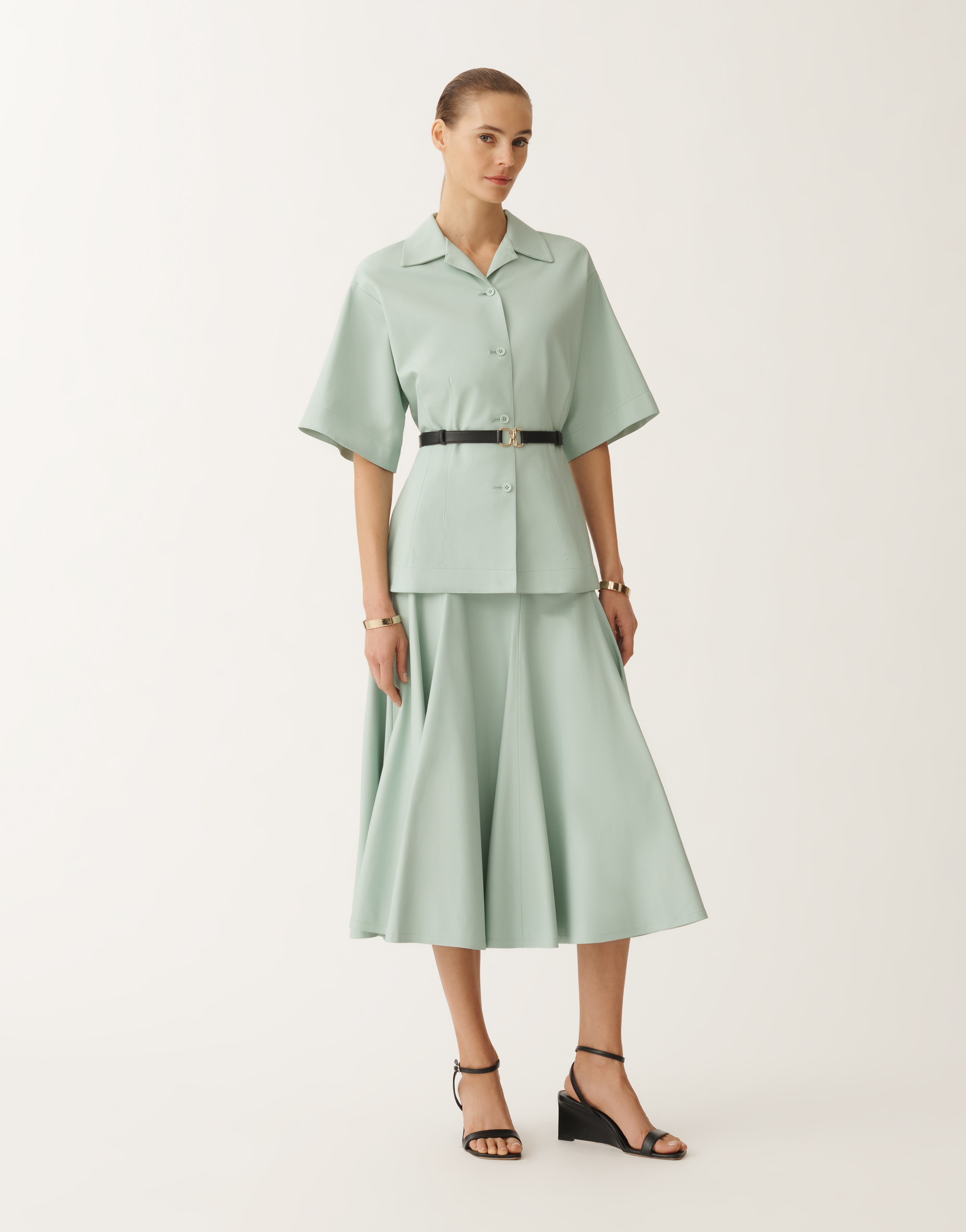 Fabiana Filippi Nappa Leather Skirt In Aquagreen