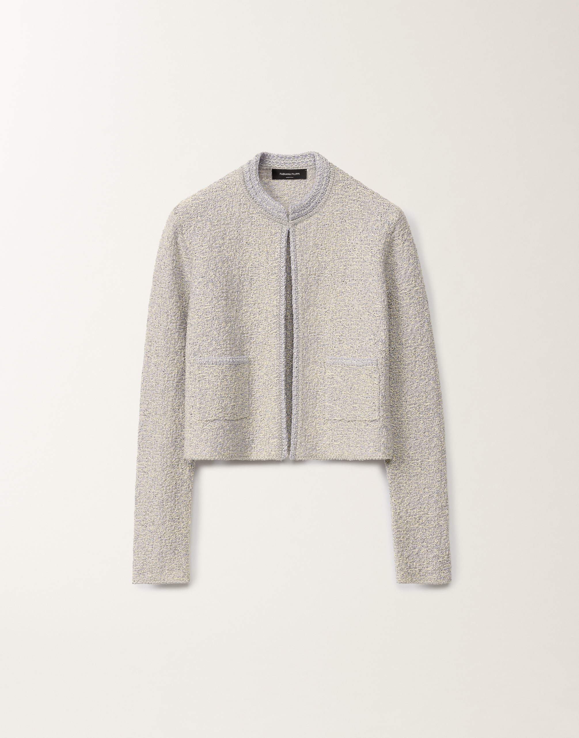 Shop Fabiana Filippi Lurex Knit Tweed Cardigan In Vanilla/lavender
