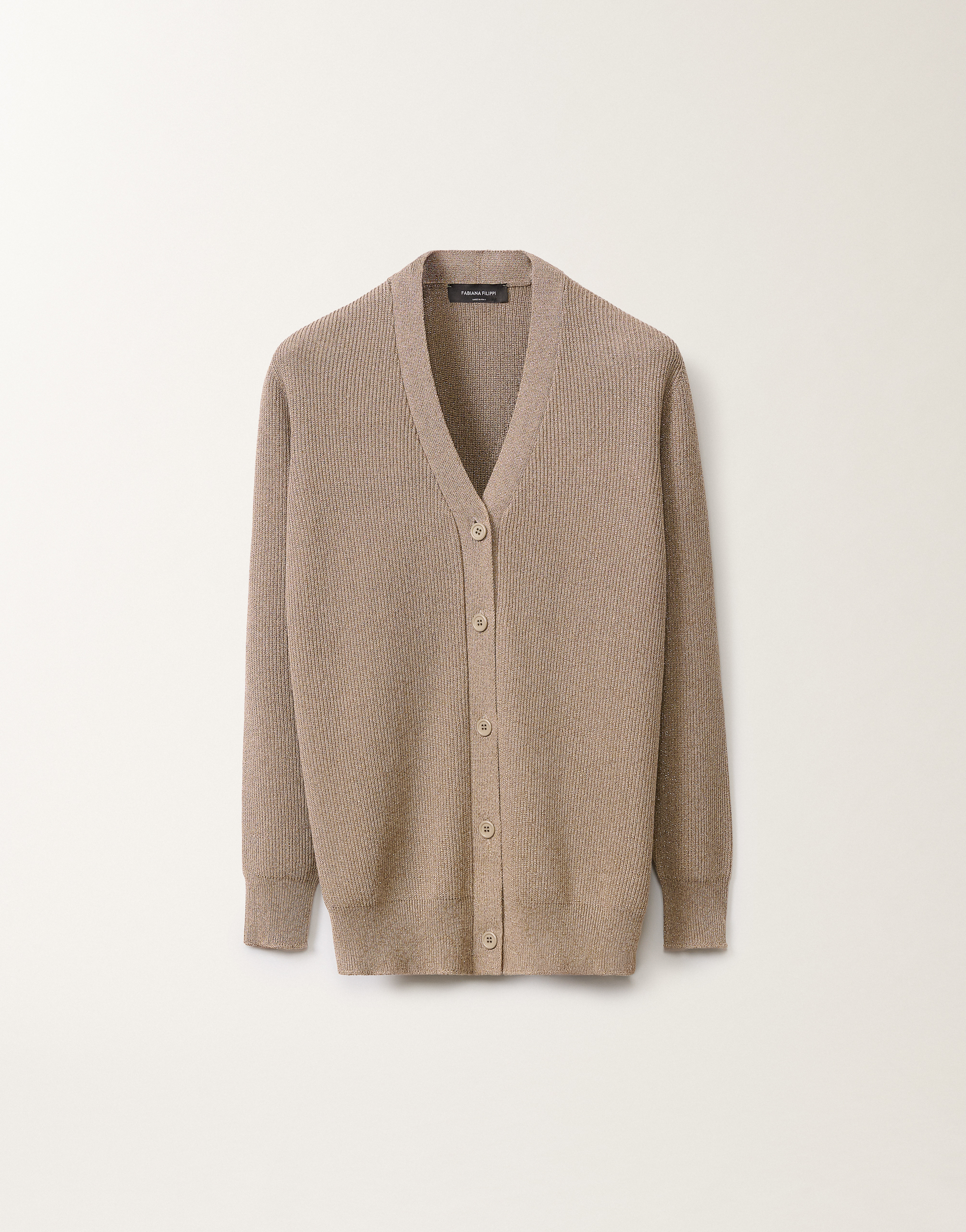 Shop Fabiana Filippi Organic Cotton And Lurex Cardigan In Clay