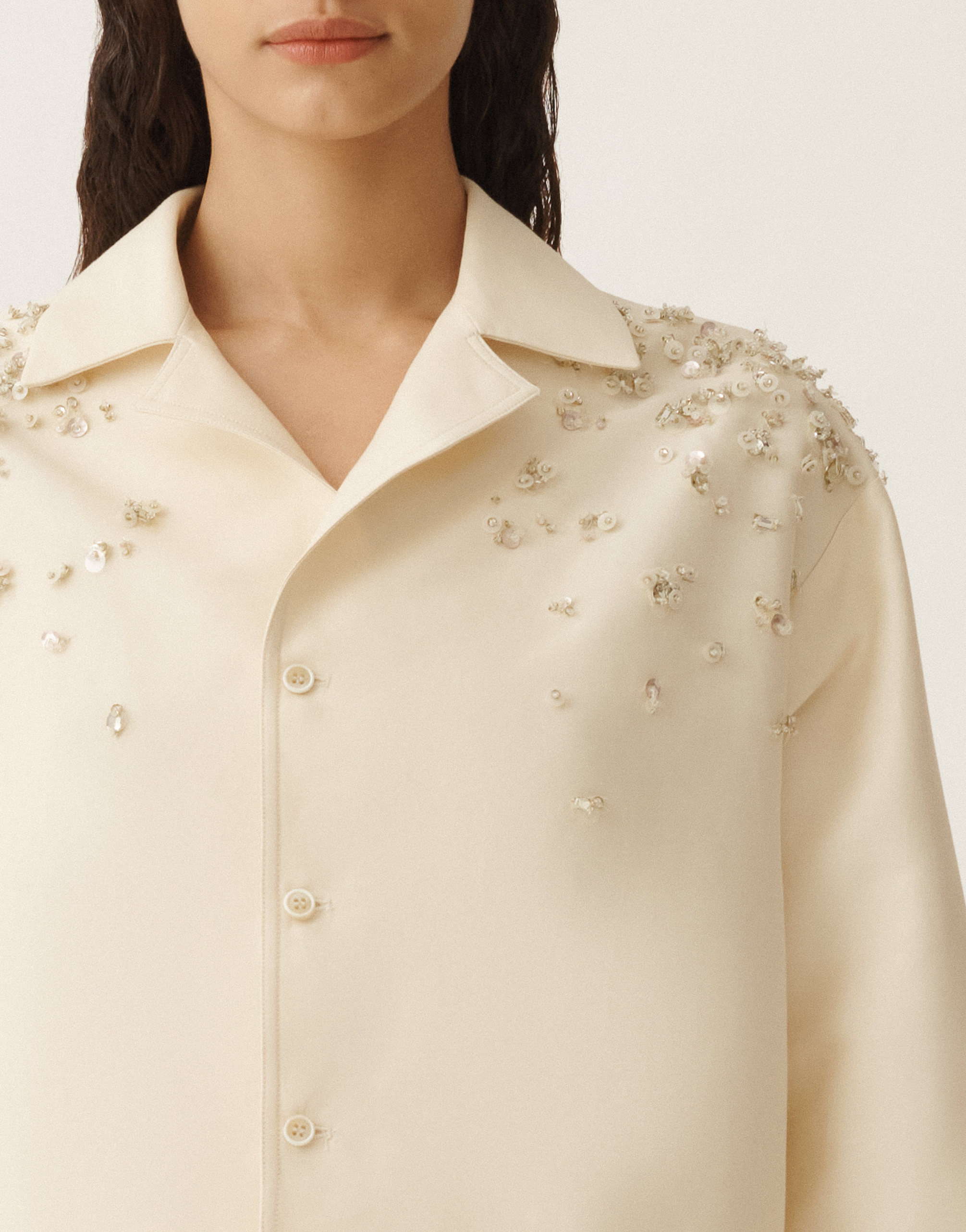 Shop Fabiana Filippi Cotton And Silk Mikado Jacket In Vanilla