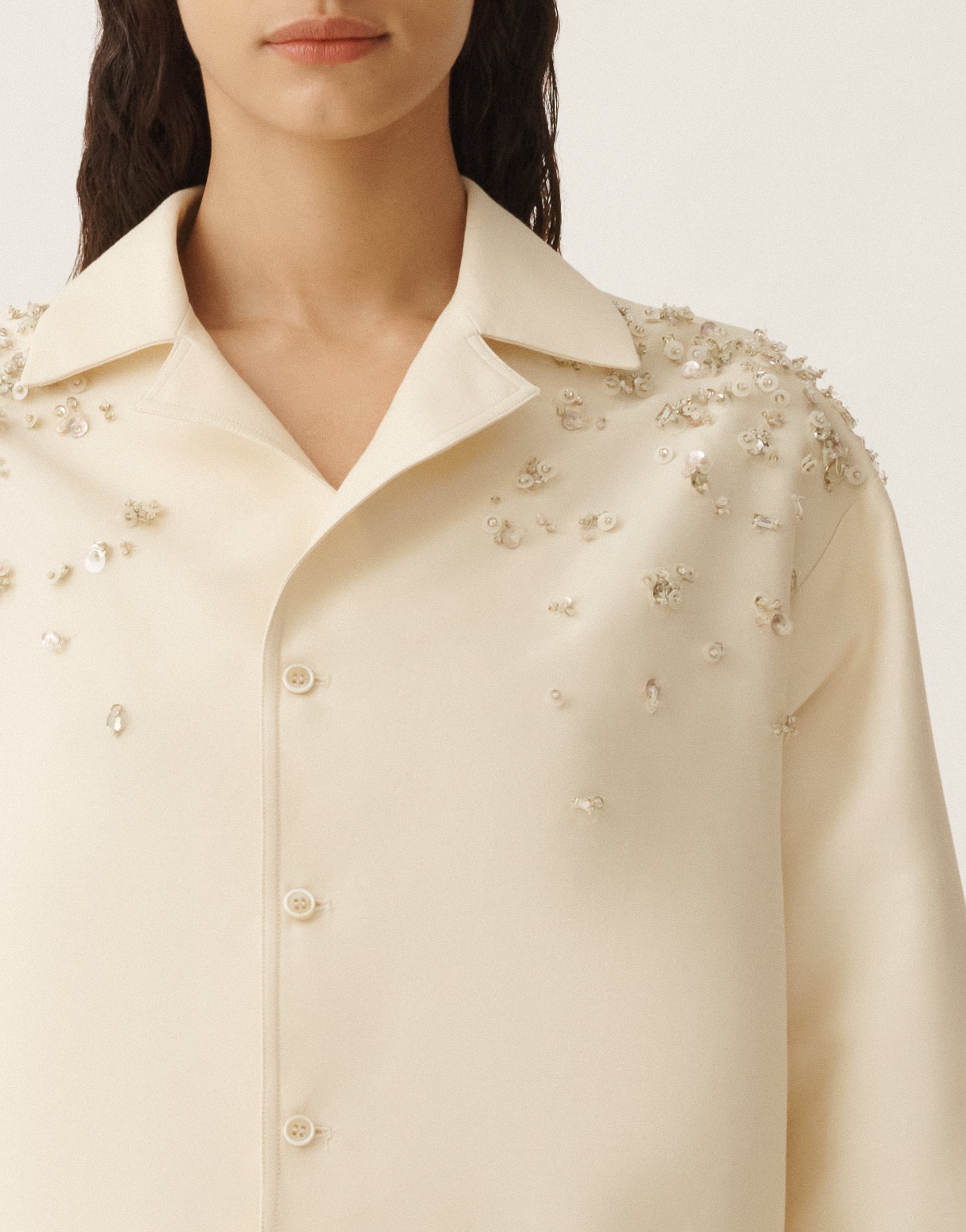 Shop Fabiana Filippi Cotton And Silk Mikado Jacket In Vanilla