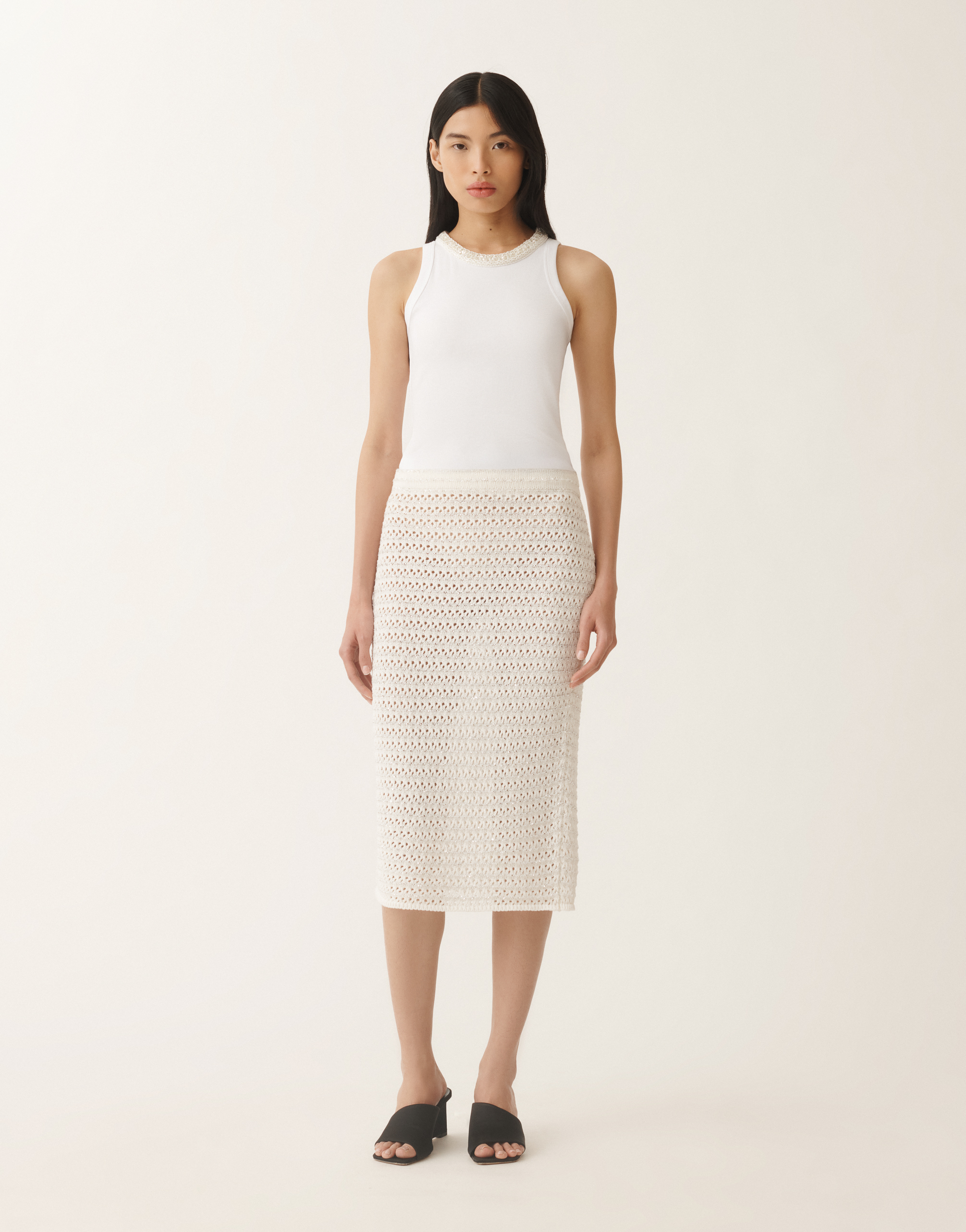 Shop Fabiana Filippi Cotton Skirt With Sequins In White