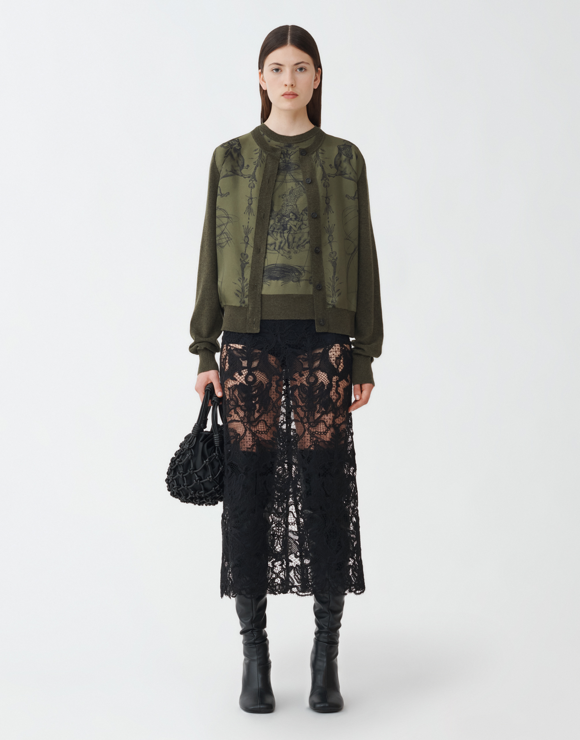 Shop Fabiana Filippi Platinum Vest Top With Printed Twill On The Front In Green