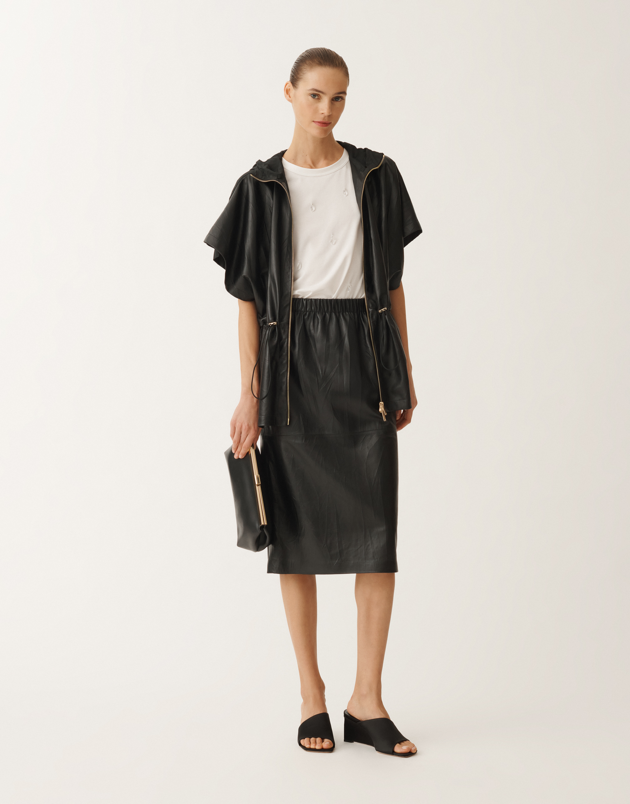 FABIANA FILIPPI PLEATED NAPPA LEATHER CAPE 