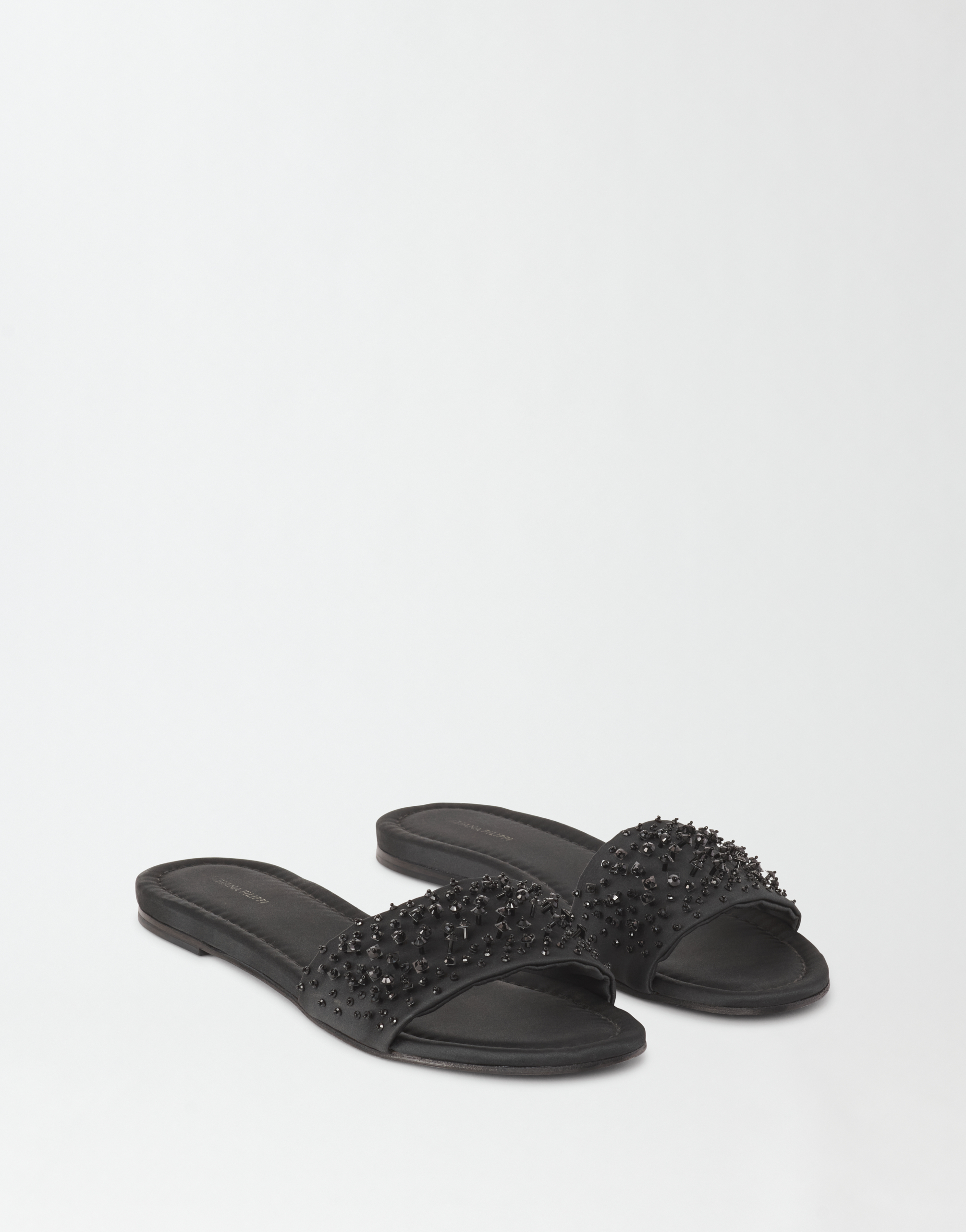 Shop Fabiana Filippi Duchesse Flat Sandal With Funghetto Embroidery In Black