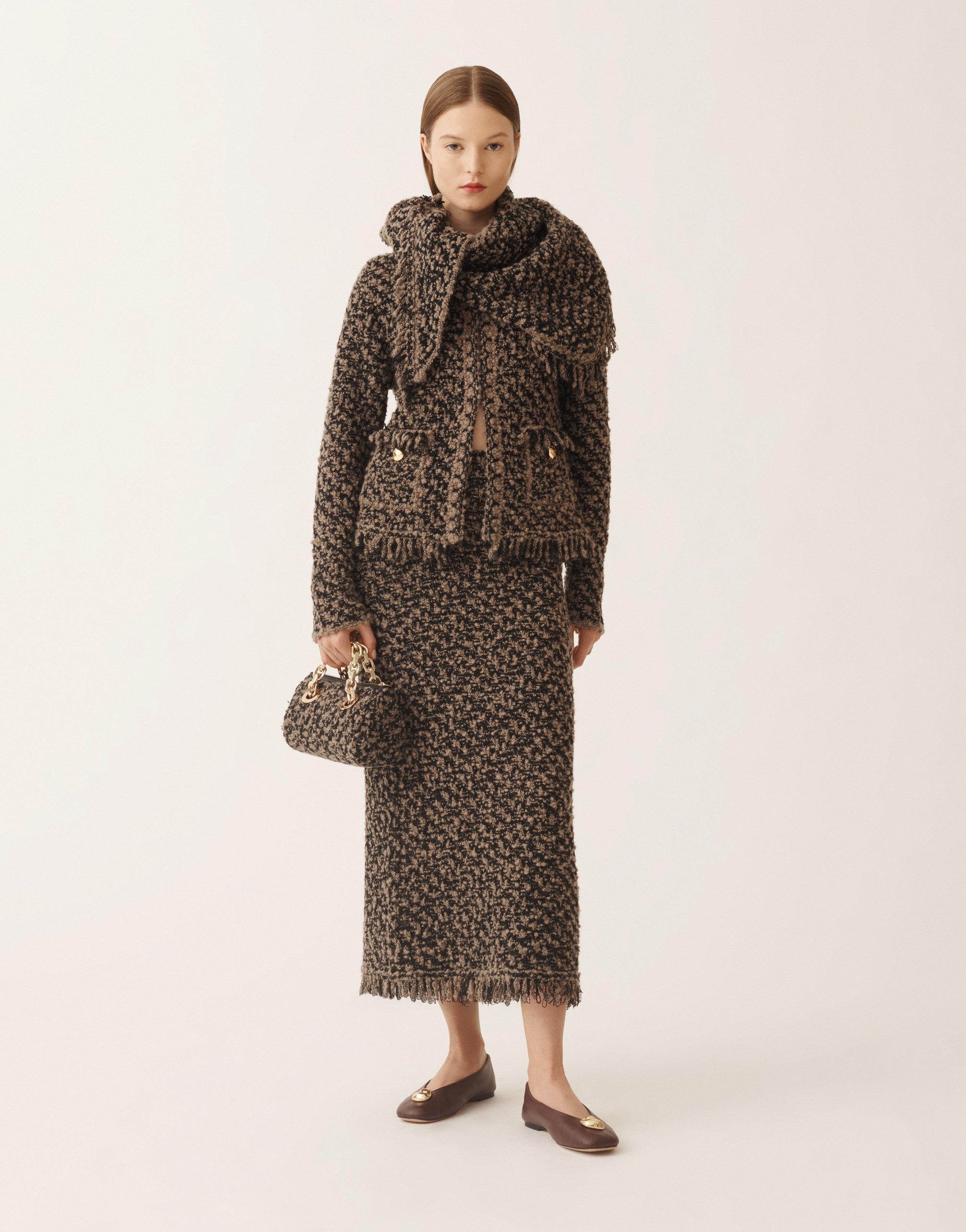 Fabiana Filippi Tweed Sequin Maxi Skirt In Brown